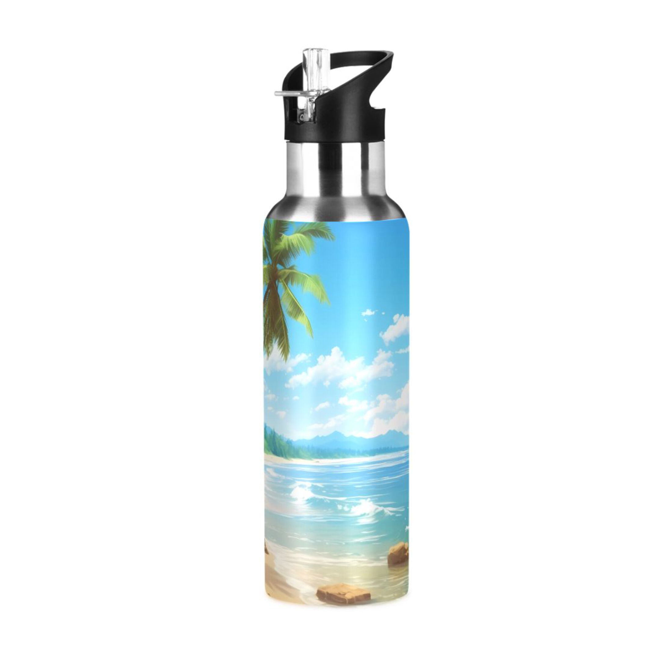 Beach and Sky Water Bottles Insulated Thermos Kids Stainless Steel Bottle with Straw Lid Flask Leakproof for Sports Gym 20 oz