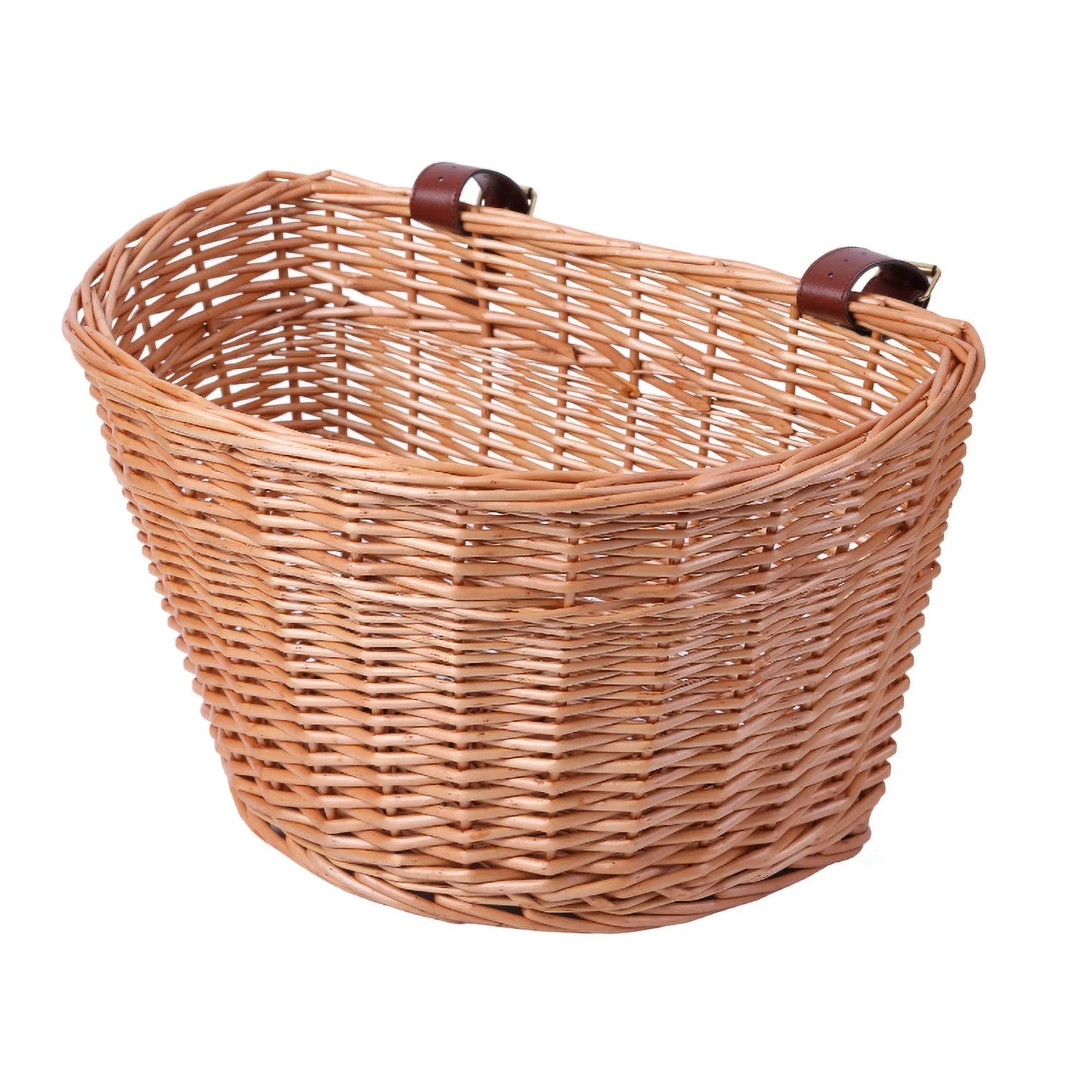 Wicker Front Bike Basket with Faux Leather Straps