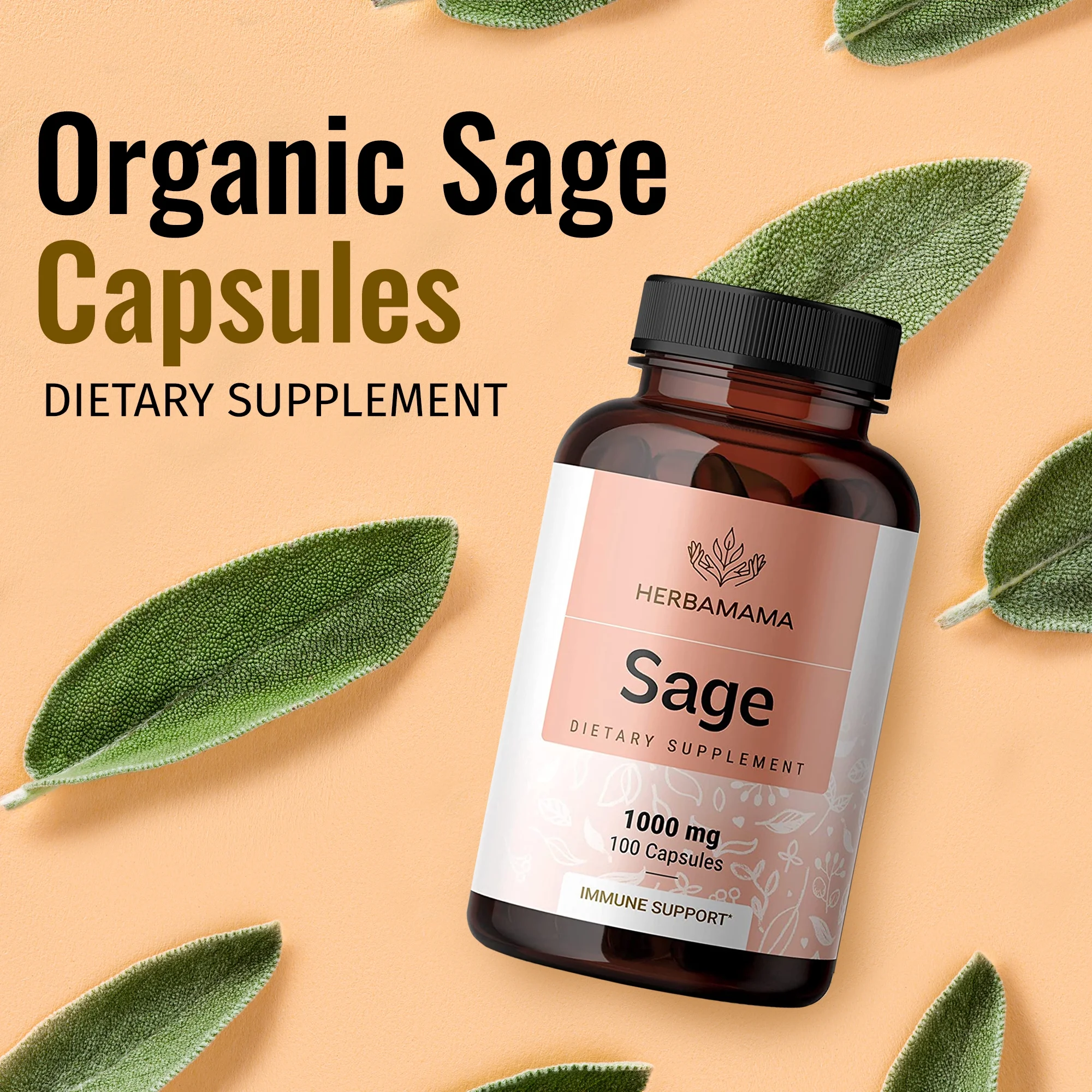 HERBAMAMA Sage Capsules - Brain Function, Immunity & Digestive Wellness, 100 Caps