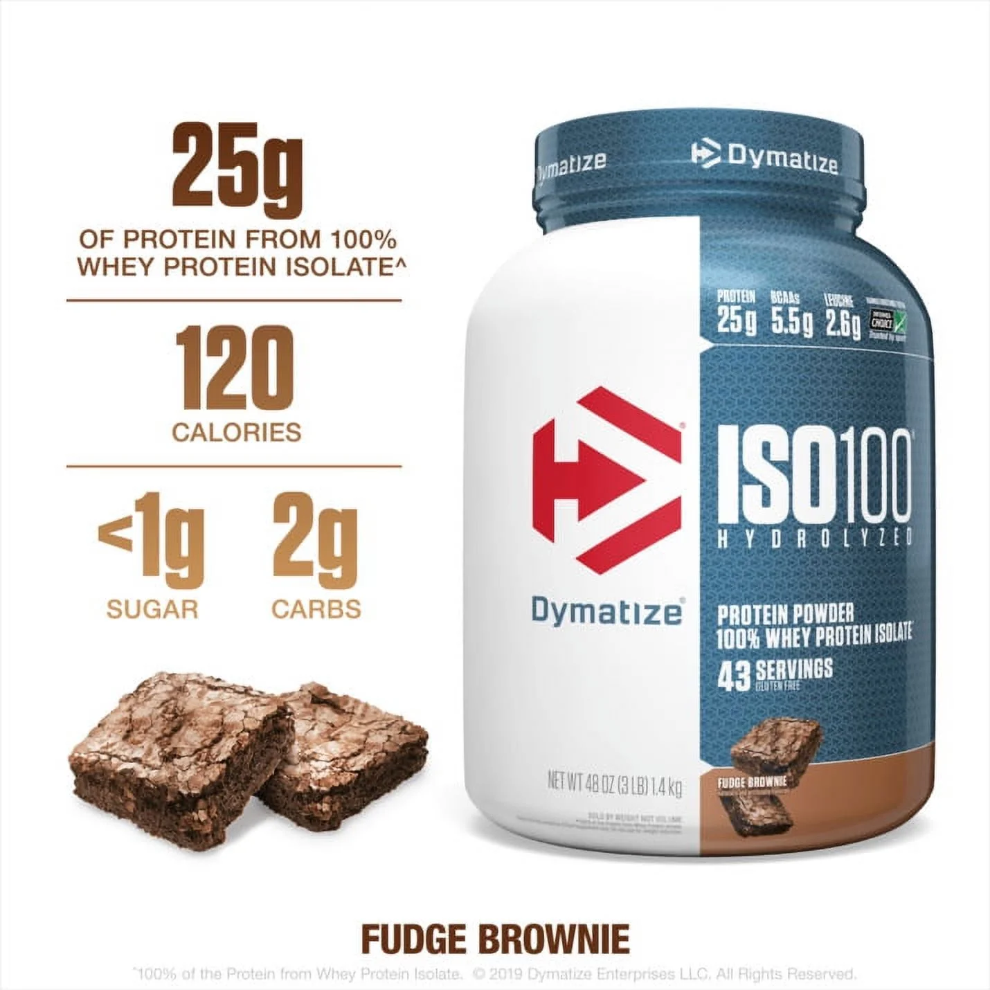 Dymatize ISO100 Hydrolyzed Whey Isolate Protein Powder, Fudge Brownie, 3 lb