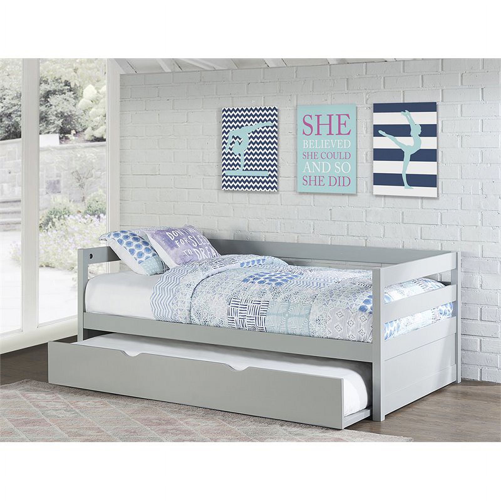 Rosebery Kids Modern Caspain Daybed with Trundle in Gray Finish