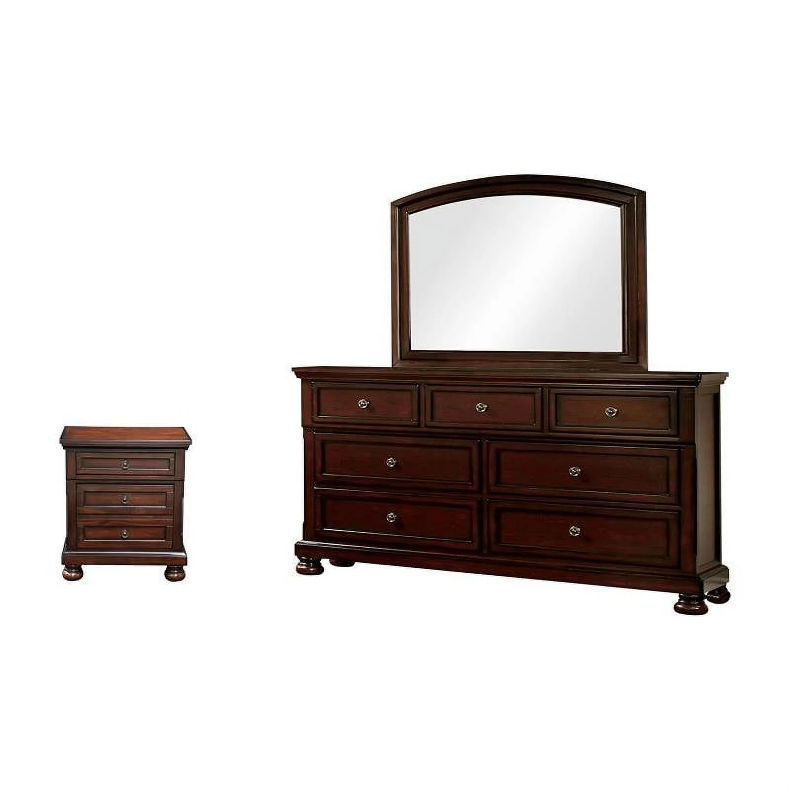 FOA Caiden 2pc Dark Cherry Solid Wood Bedroom Set - Nightstand + Dresser