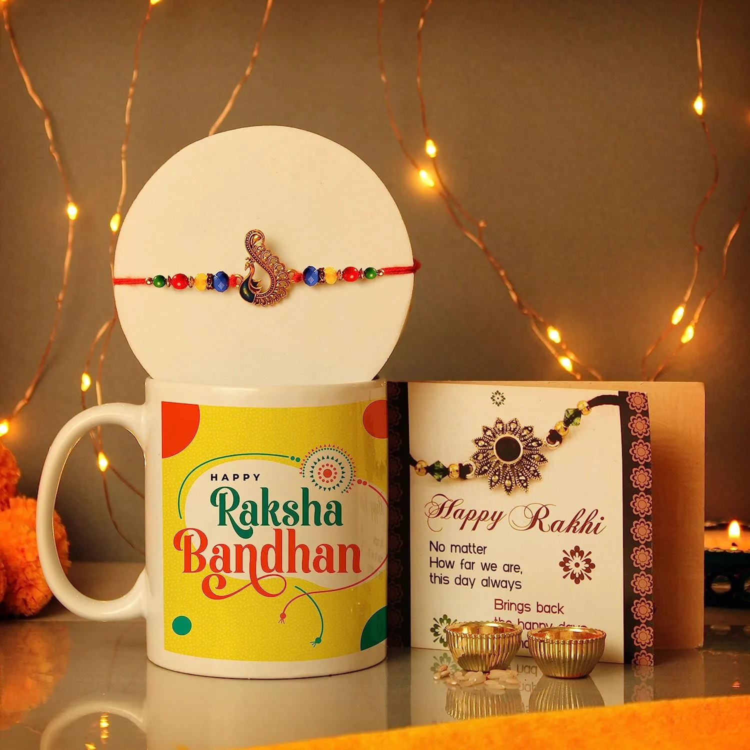 TIED RIBBONS Rakhi for Brother with Gift Set | Coffee Mug (10 Oz) | Mini Greeting Card | Roli Chawal Tika - Raksha bandhan Rakhi Gifts for Brother Rakhi Set for Brother | Bhai Rakhi Thread
