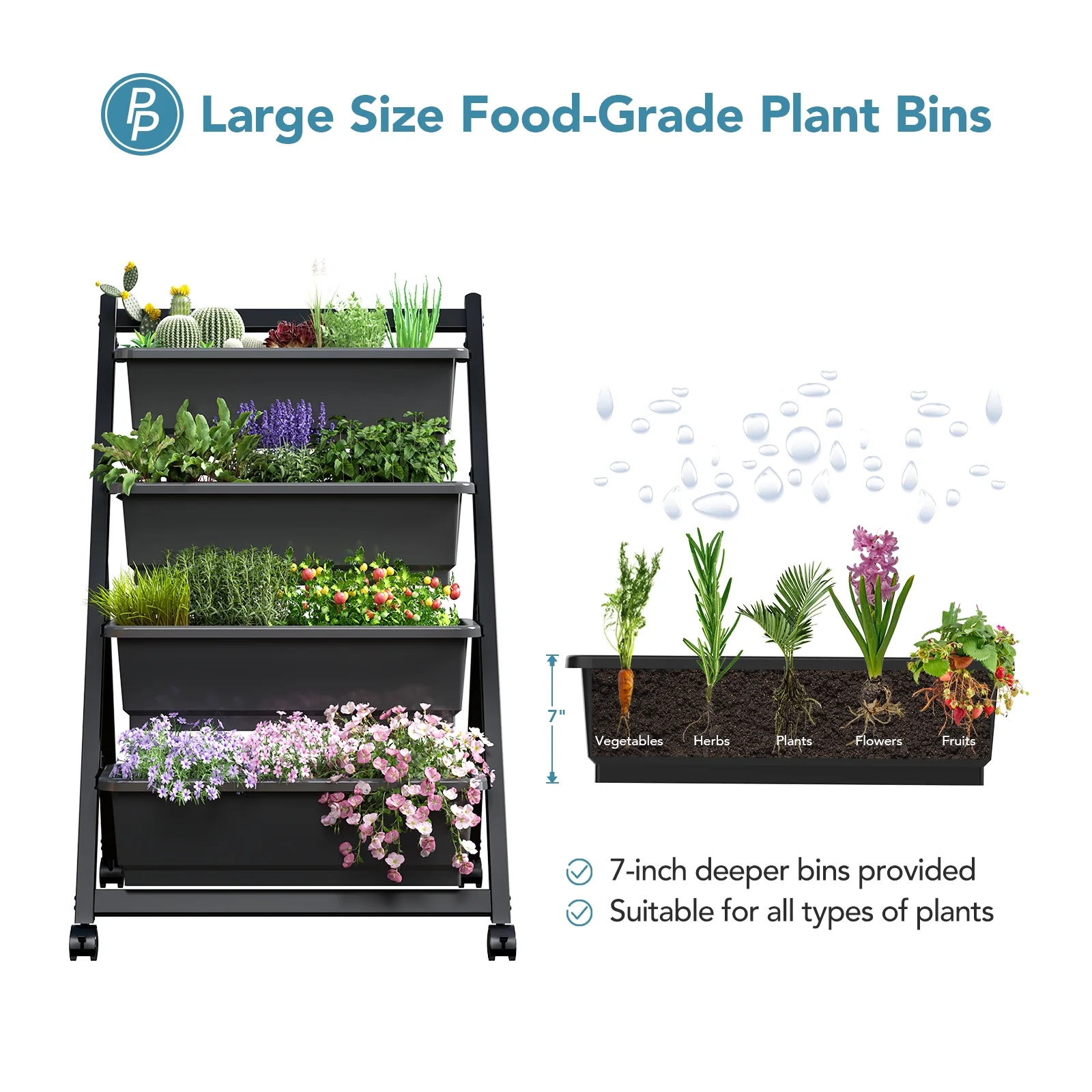 FLEXIMOUNTS 4-Tiers Vertical Raised Garden Bed 4Ft Freestanding Elevated Garden Planters 45