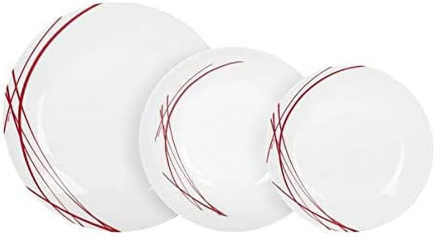ARCOPAL P3363, Domitille Rouge Collection 18 Pcs Dinnerware Set, Tempered Glass Round Plates, Set for