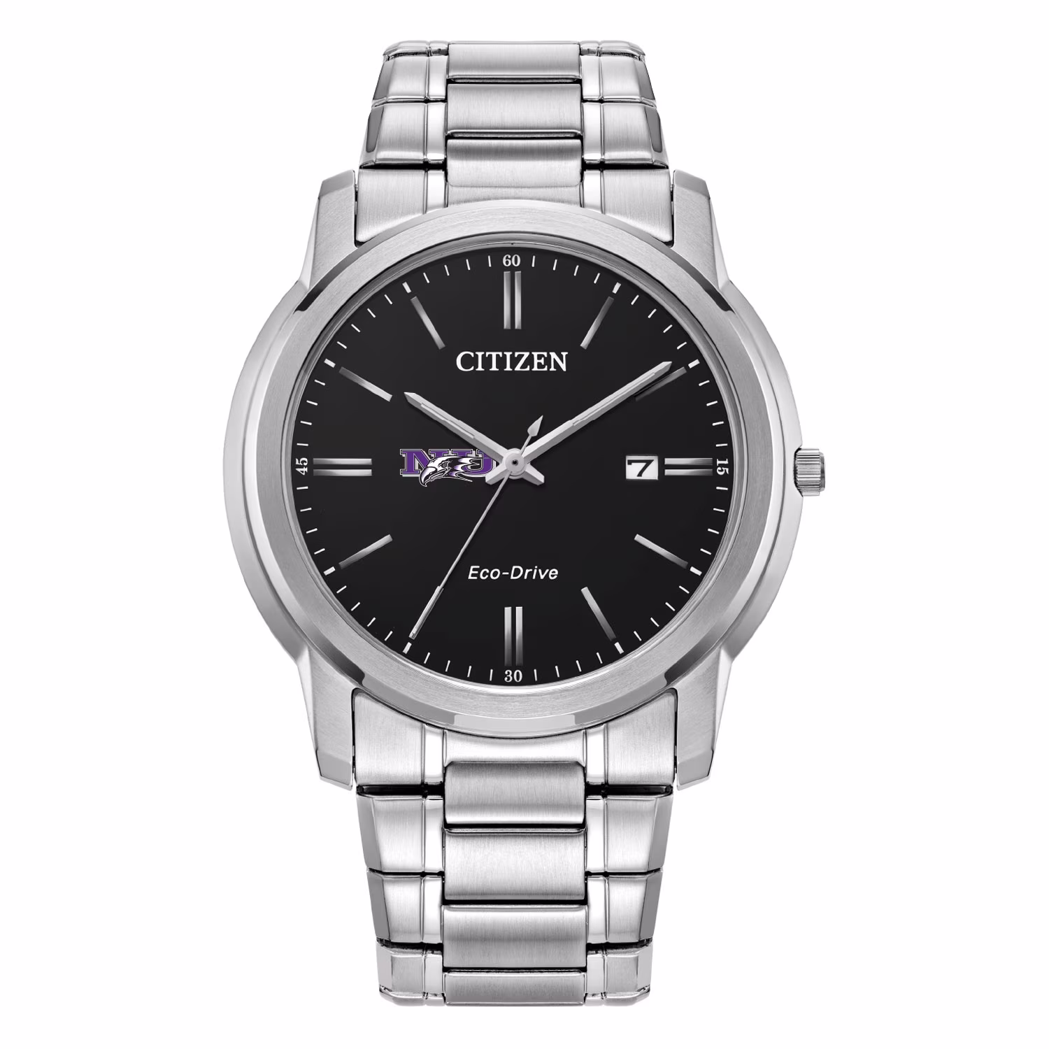 Men's Citizen Watch  Silver Niagara Purple Eagles Eco-Drive Black Dial Stainless Steel Watch