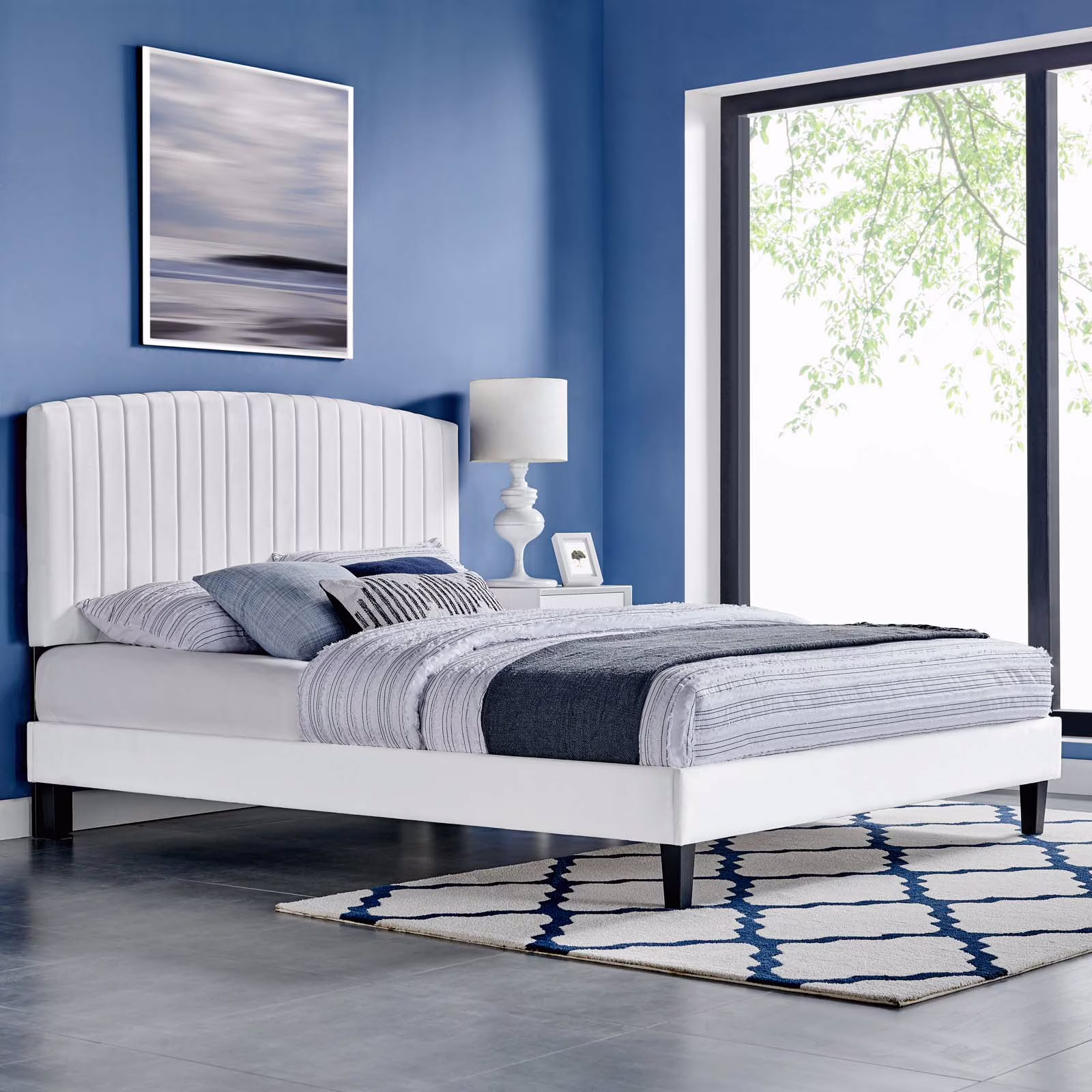 Modway Alessi Performance Velvet Queen Platform Bed in White