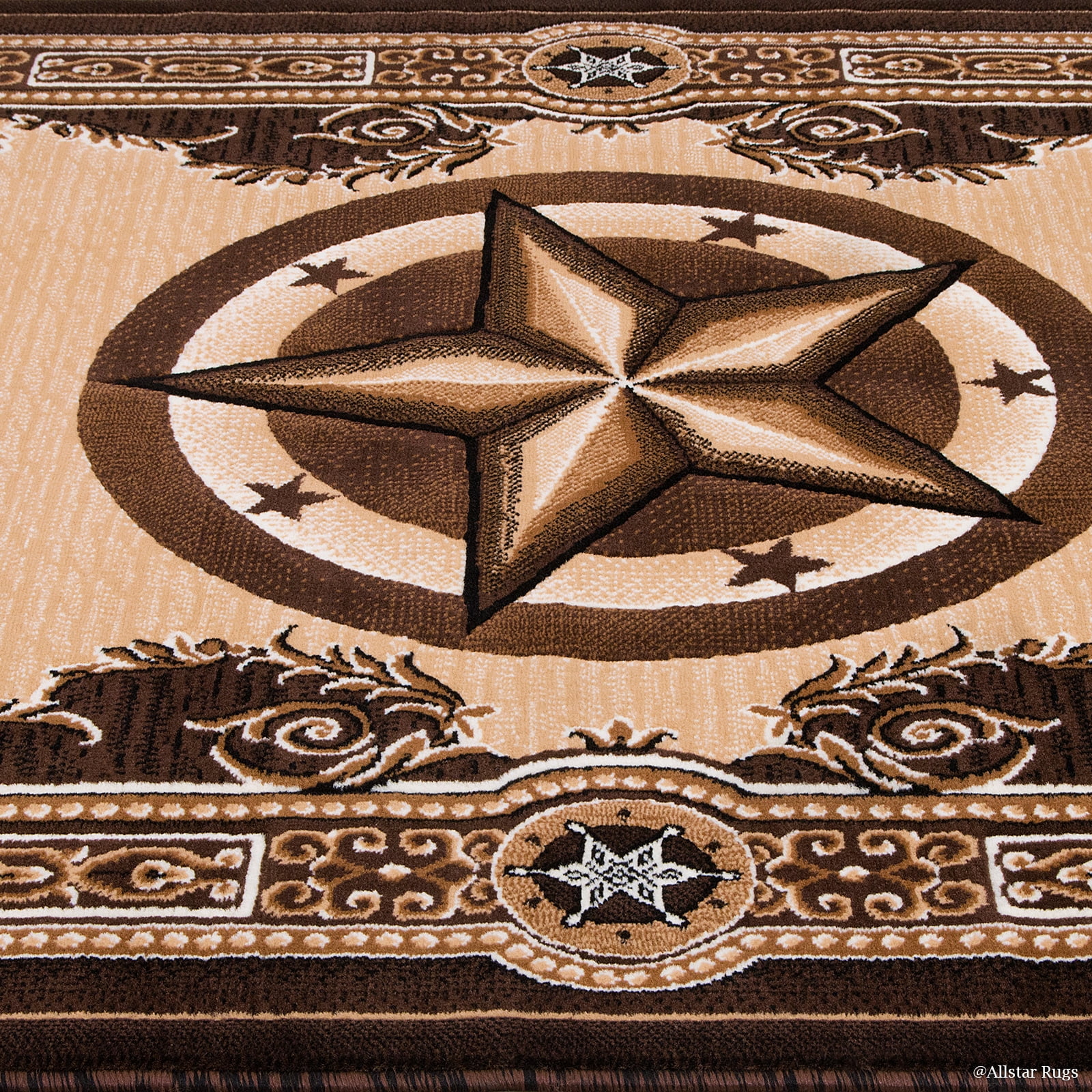High Quality Texas Star, Cowboy, Western, Woven Area Rug, Drop-Stitch Weave Technique with Carve Effect (7' 10