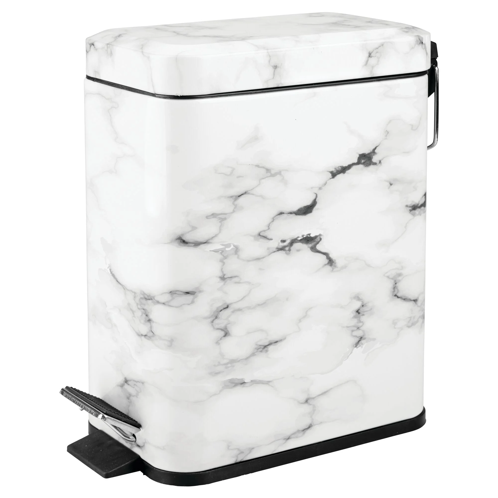 mDesign  1.3 Gallon Rectangle Metal Step Can, Liner/Handle, White Marble