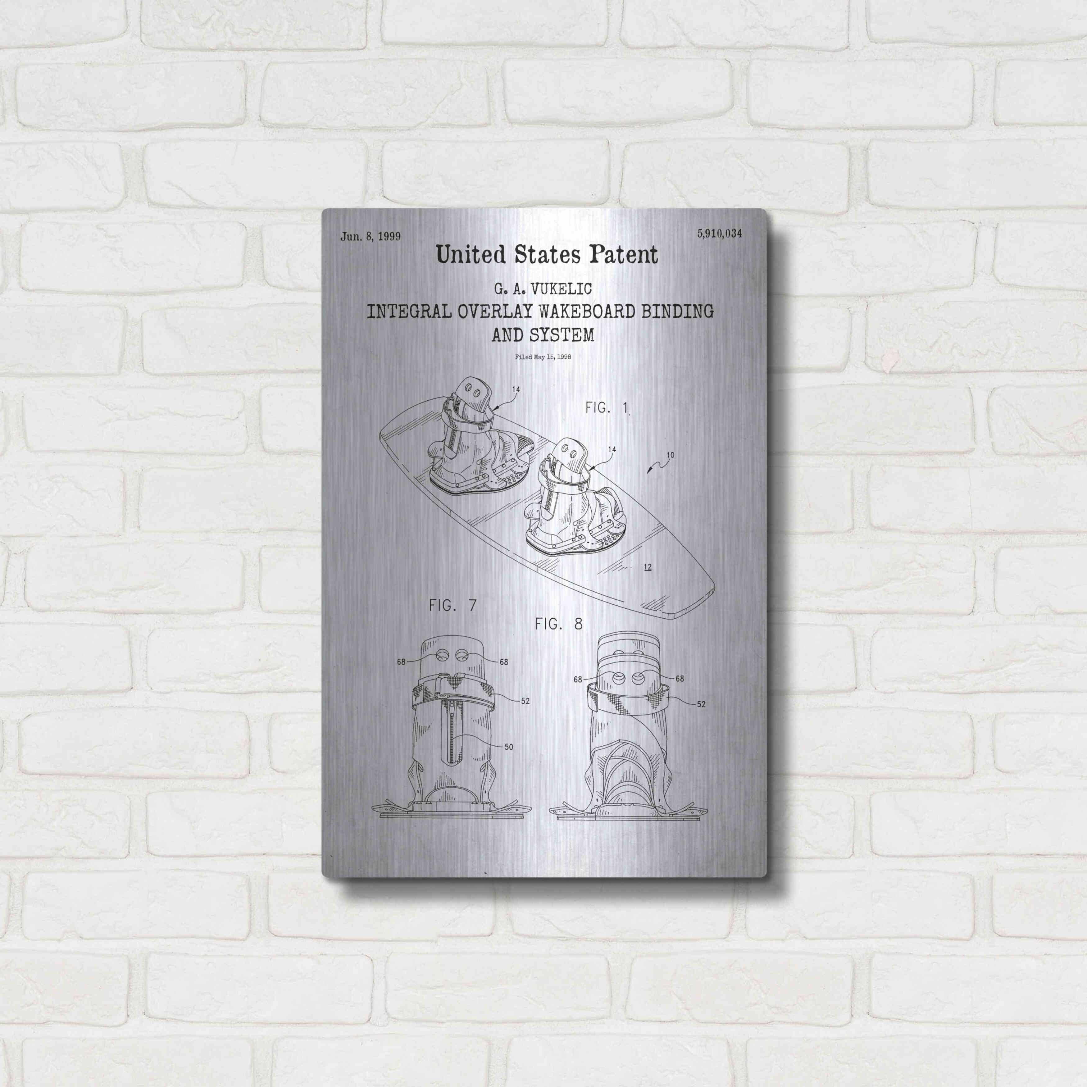 Luxe Metal Art 'Integral Overlay Wakeboard Binding and System Blueprint Patent White' Acrylic Glass Wall Art, 16