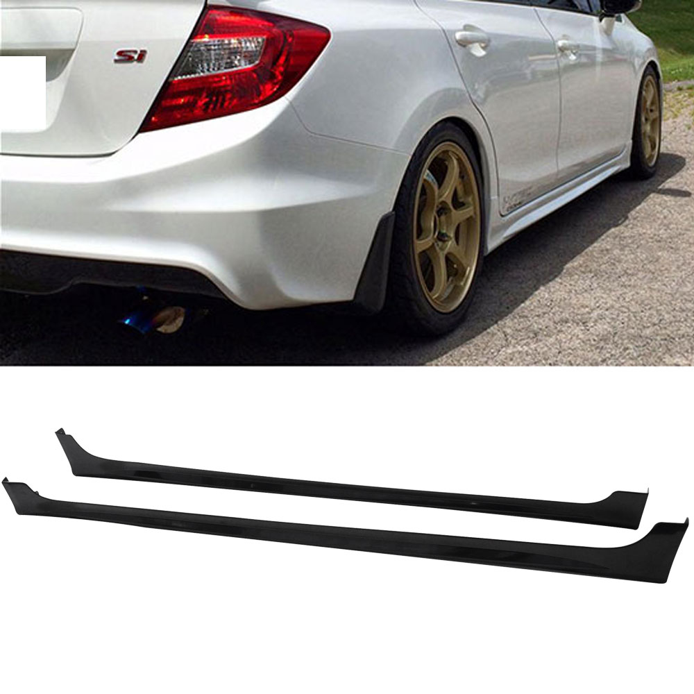 Ikon Motorsports Compatible with 12-15 Honda Civic 9th 4Dr Sedan MU RR Style Side Skirts Rocker Panels Pair ABS