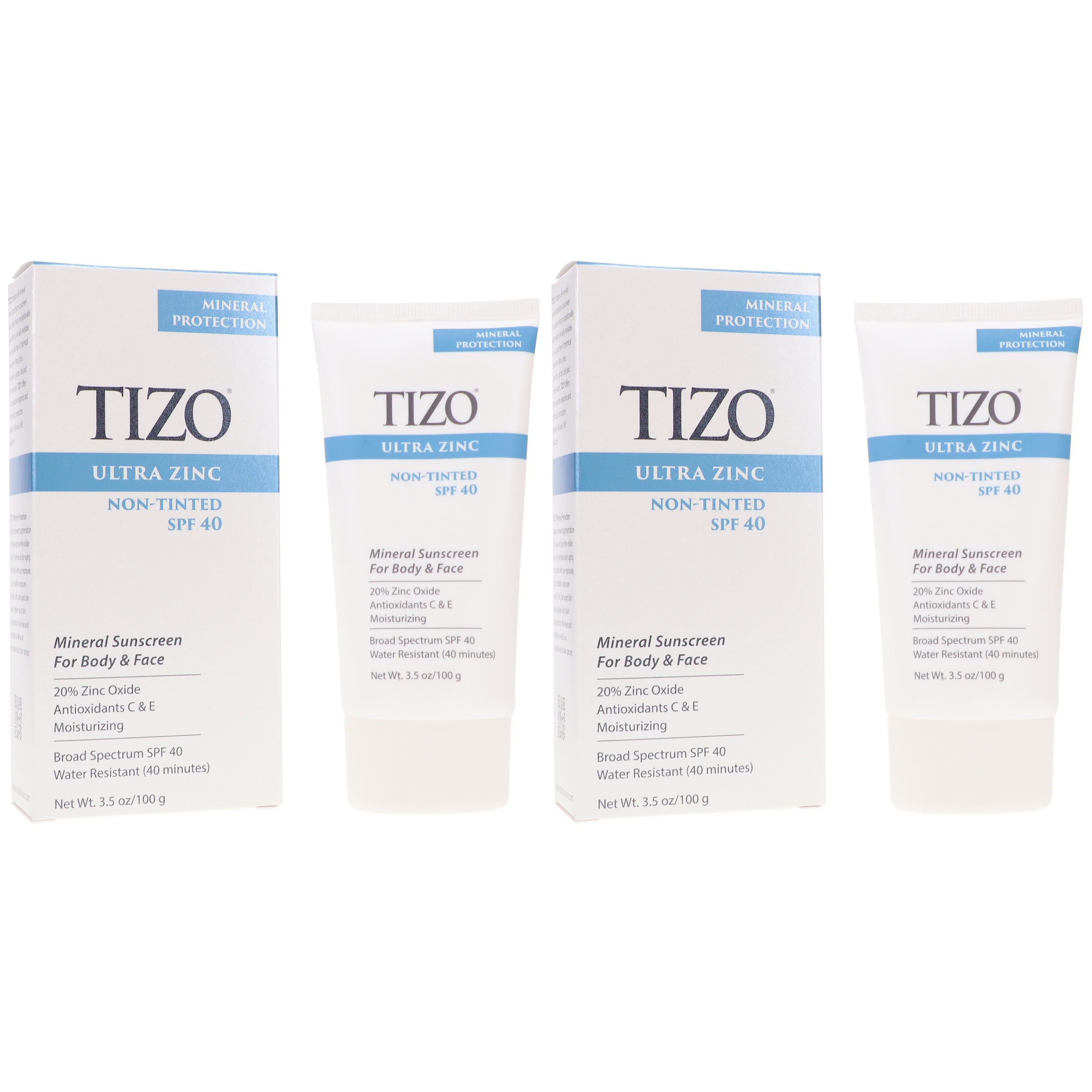 TiZO Zinc Body and Face Sunscreen SPF 40 Non-Tinted with Antioxidants C & E 3.5 oz 2 Pack