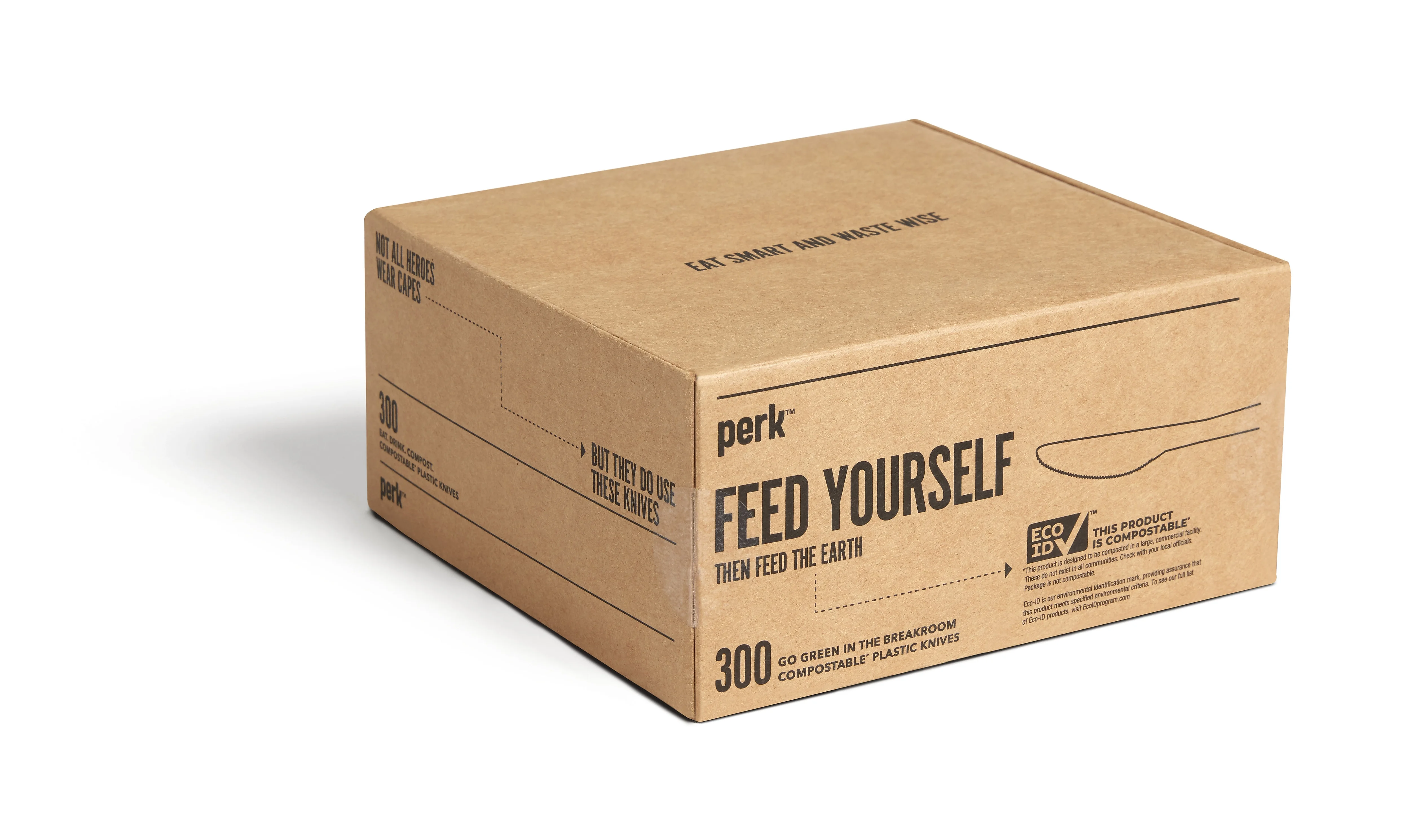 Perk Eco-ID Compostable Cutlery, Knife, White, 300/Pack (PRK24394130)