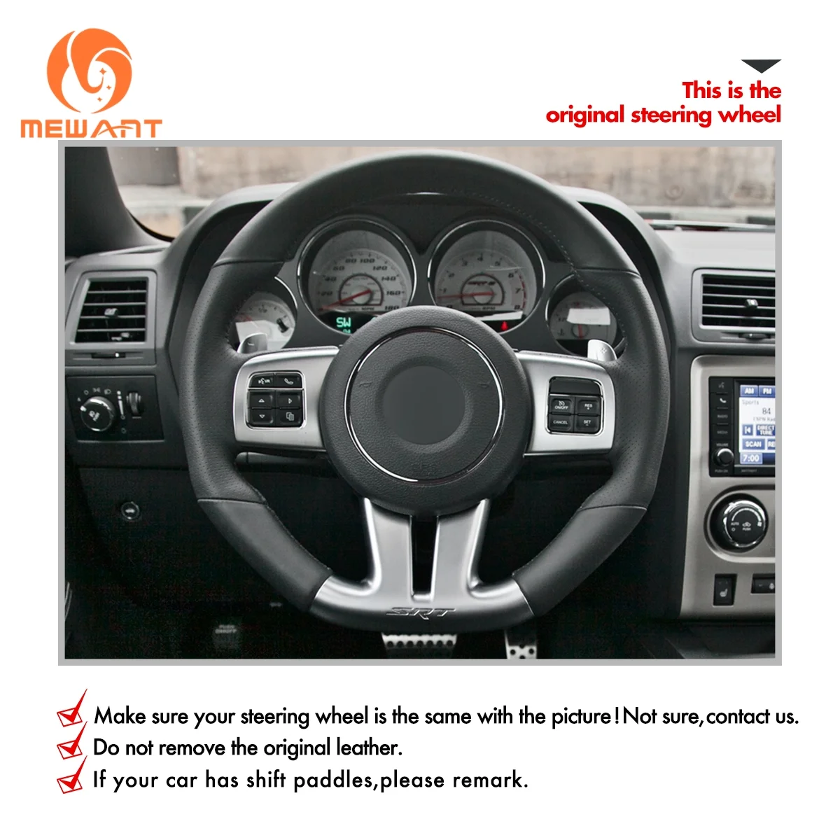 Mewant Handsewing Car Steering Wheel Cover for Dodge Challenger (SRT) Charger (SRT) / for Jeep Grand Cherokee (SRT)