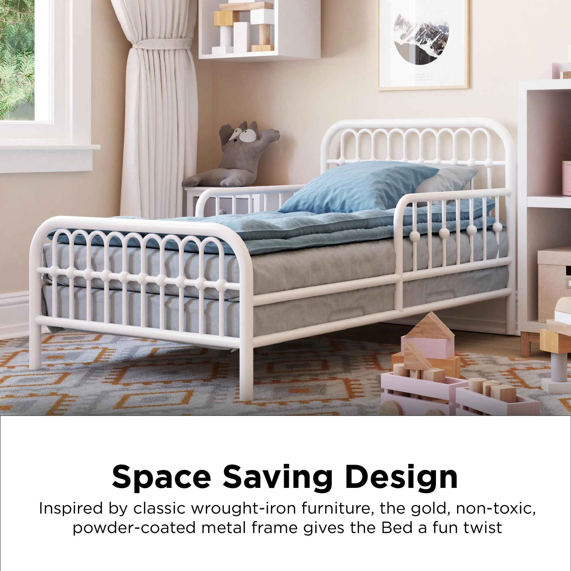 Little Seeds Monarch Hill Ivy Metal Toddler Bed with Safety 1st Sweet Dreams Baby & Toddler Mattress, Off White