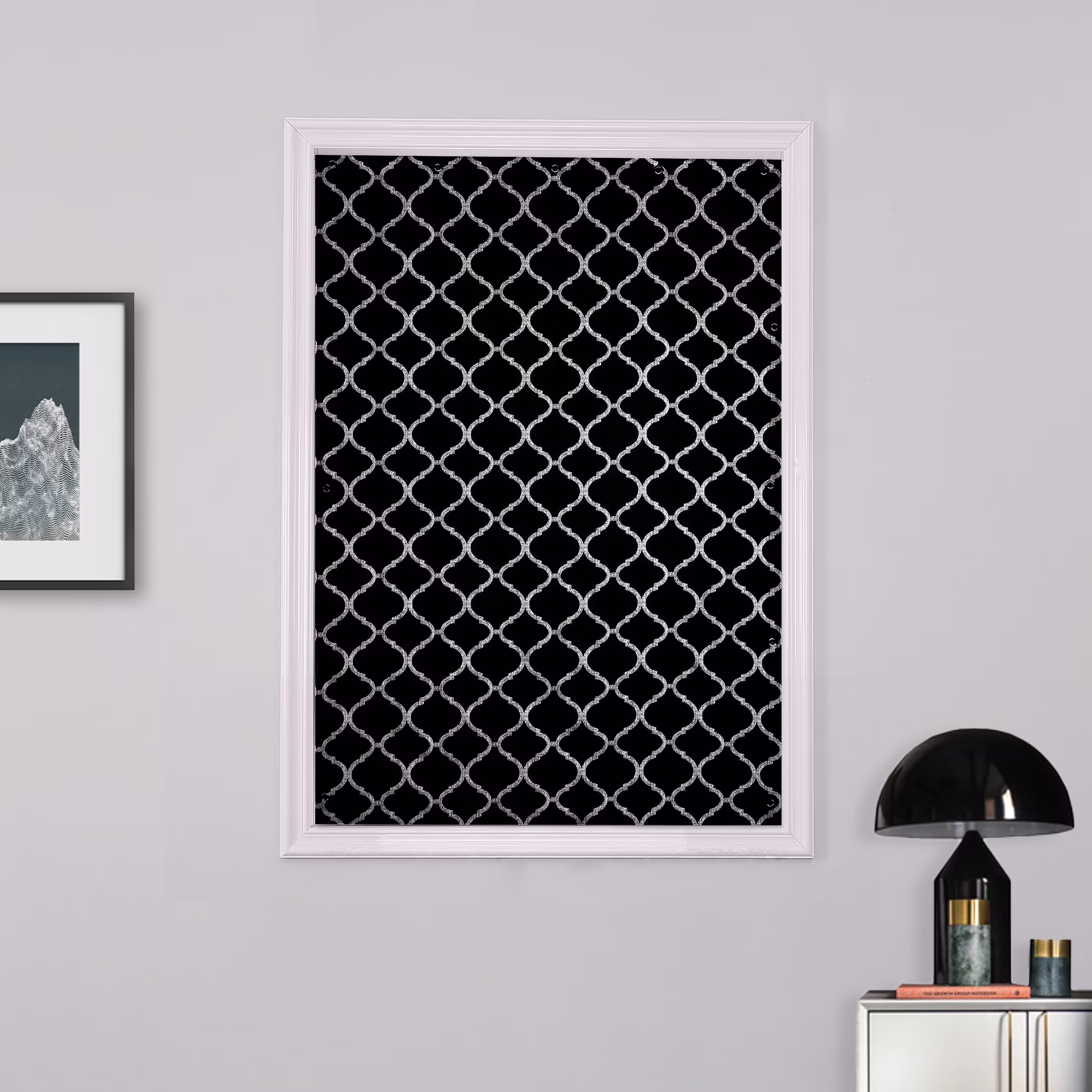 Pinewave Black Travel Blackout Curtain with Suction Cups Metallic Moroccan Patterned Portable Curtains Temporary Flexible for Nursery Kids Bedroom,52