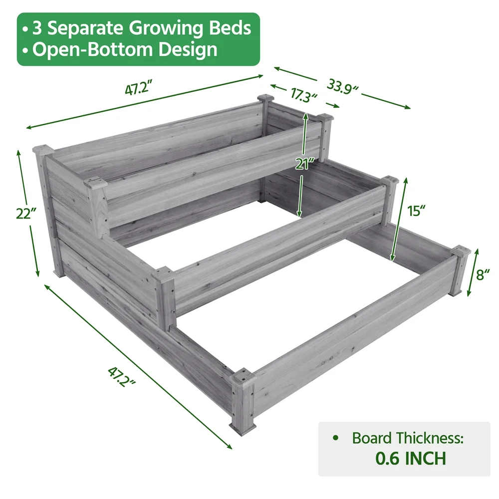 Yaheetech 3 Tier Raised Garden Bed Elevated Planter,Gray