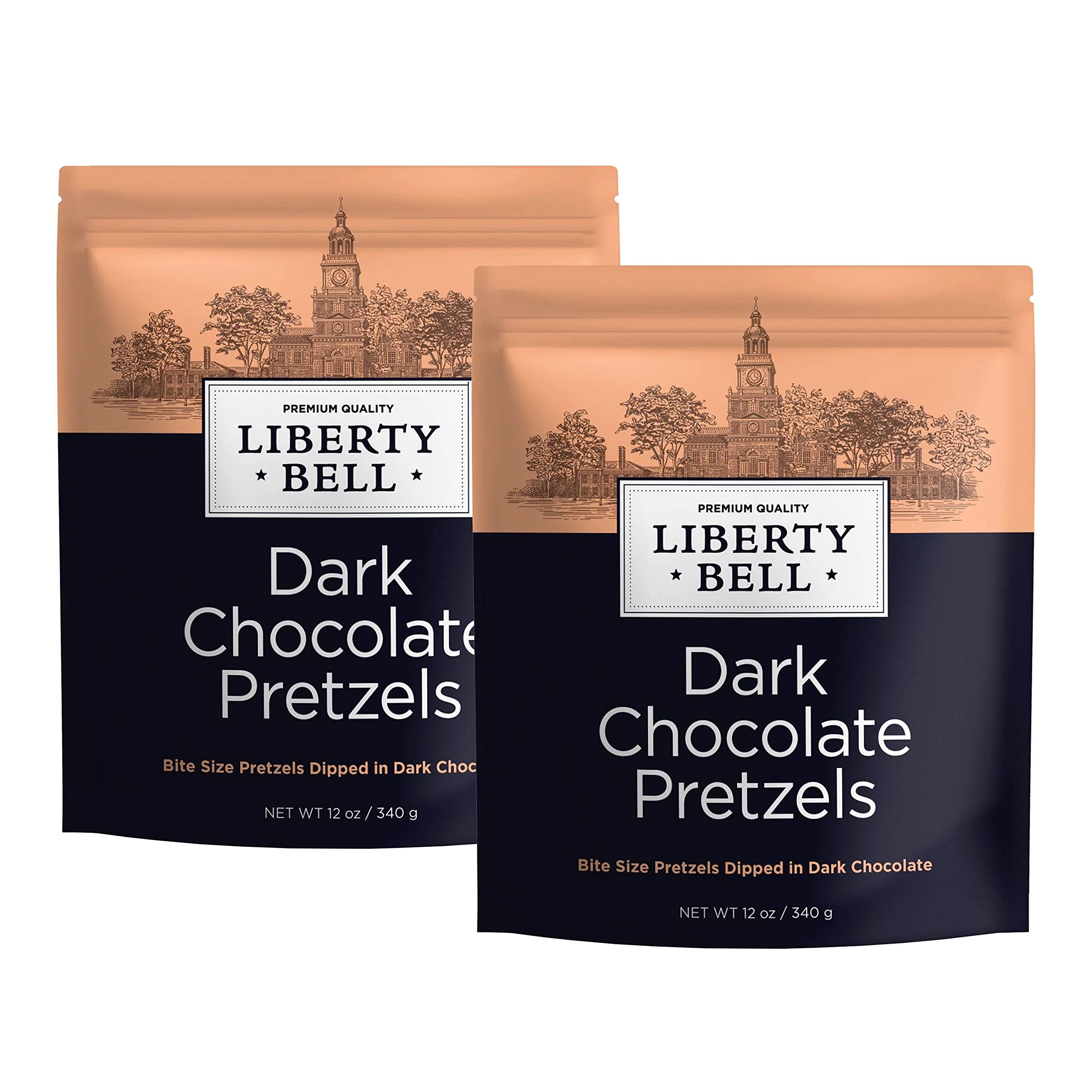 Liberty Bell Dark Chocolate Covered Pretzels, Mini Pretzels Dipped in Dark Chocolate, 12 Ounce Bag (2 Pack)