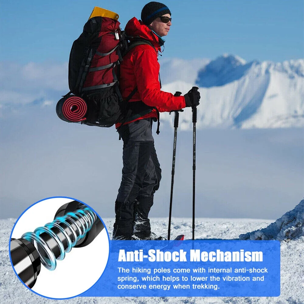 HOMEYA Pair 2 Aluminum Quick Lock Trekking, Hiking Poles, Collapsible Walking Stick Adjustable Alpenstock Anti-shock - Blue