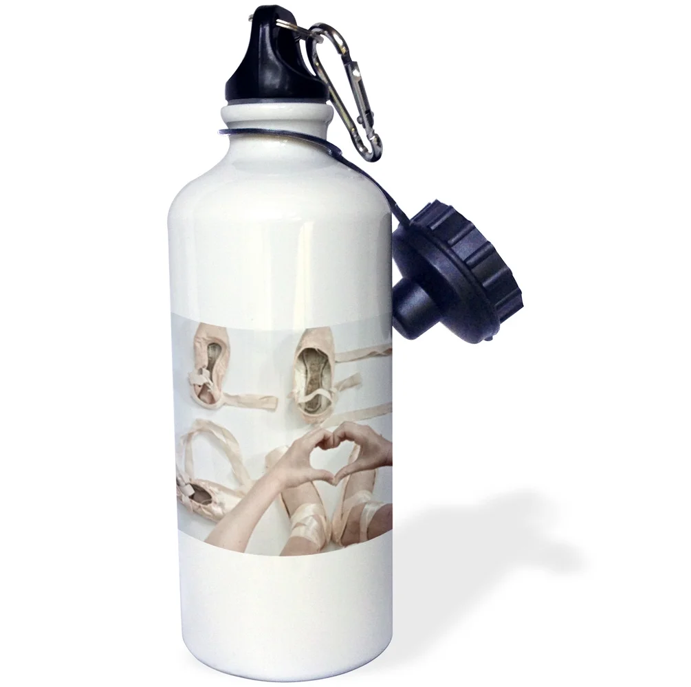 3dRose The word Love created with pointe shoes, ribbons and hands, Sports Water Bottle, 21oz
