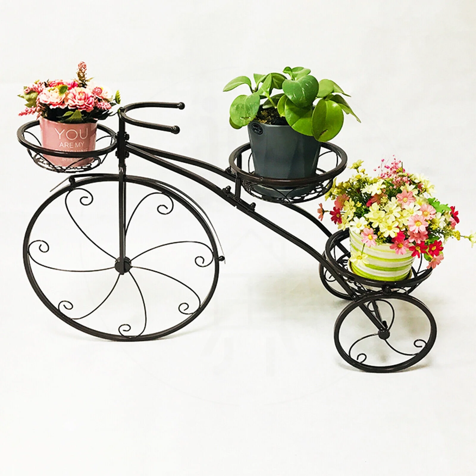FETCOI Tricycle Plant Stand Flower 3 Pots Cart Holder Planter Rack Display Garden Patio
