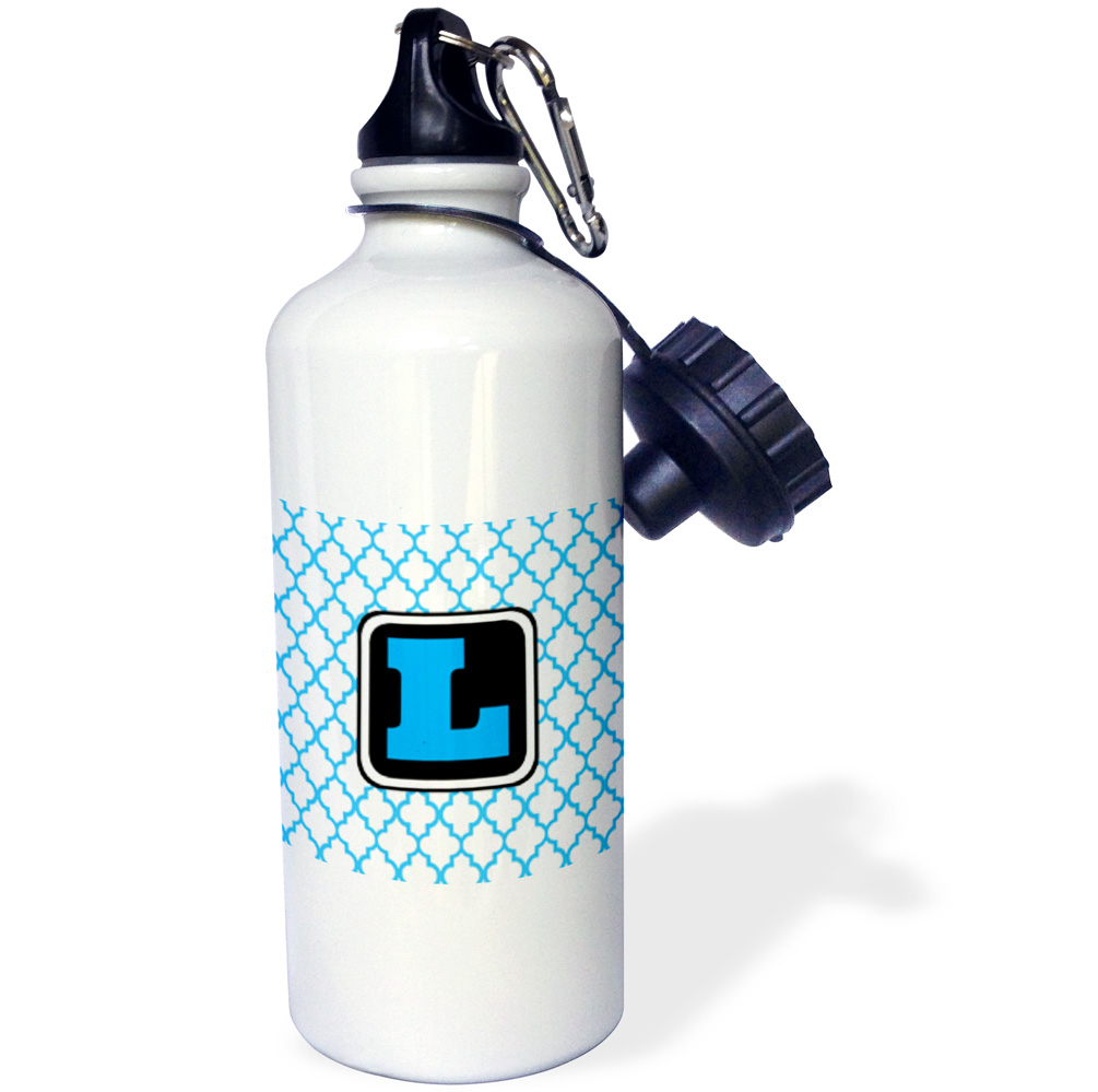 3dRose Blue pattern monogram initial L - Straw Water Bottle, 21-ounce