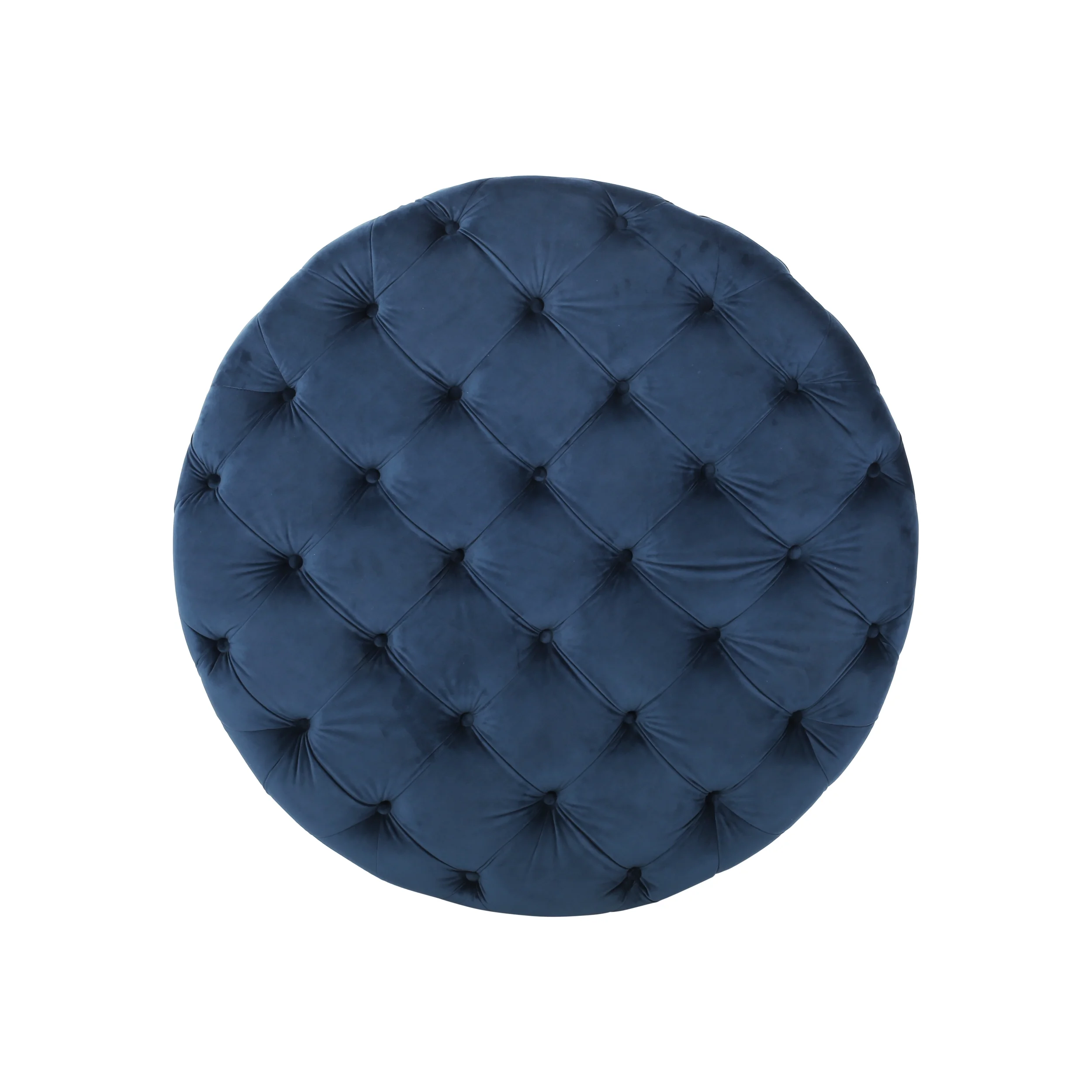 Noble House Vincent Modern Glam Round Tufted Velvet Ottoman, Blue