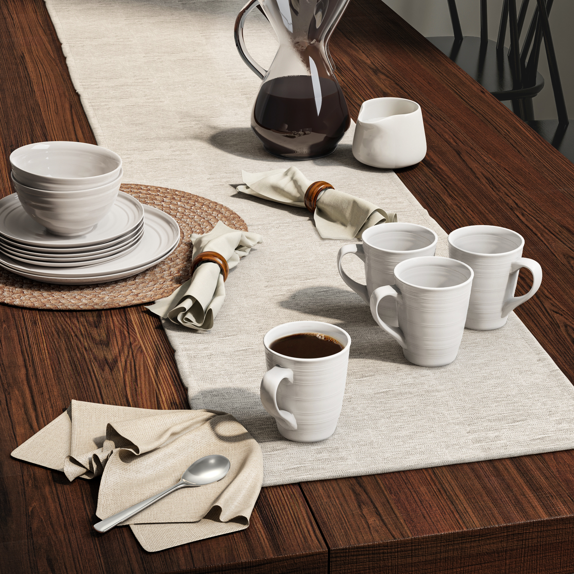 Woven Paths Farmhouse 16-Piece Dinnerware Set, White