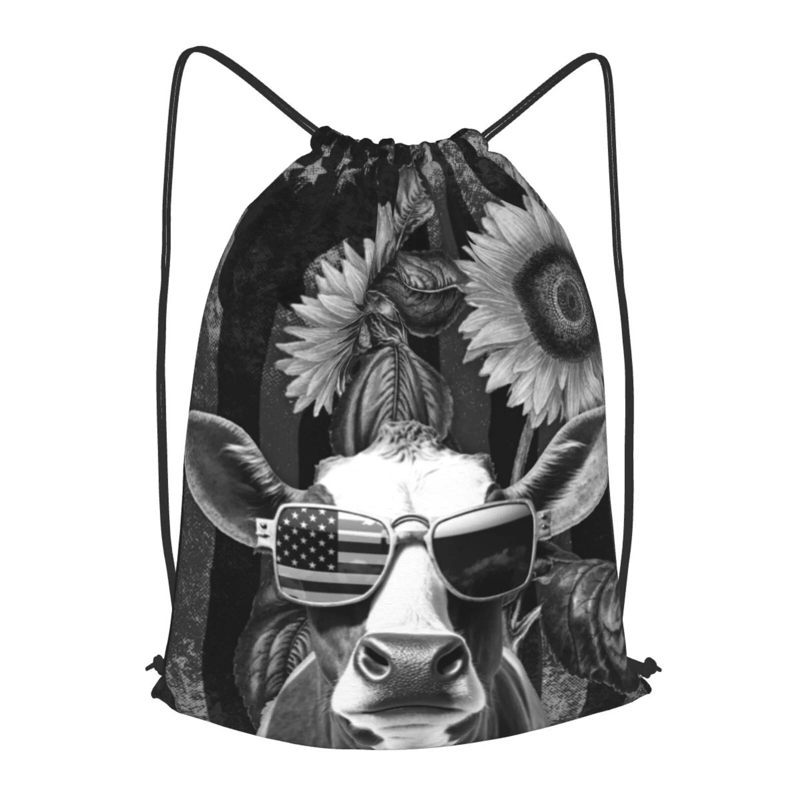 XMXT Waterproof Gym Bag, American Vintage Cow Print Drawstring Backpack for Men, m Black