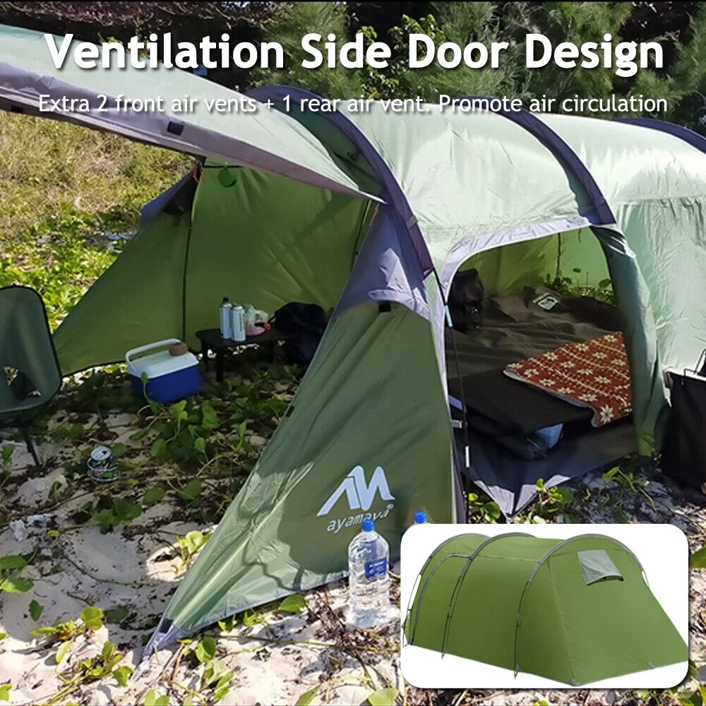 HOMEYA 3-4 Person Dome Camping Tent With Vestibule, 2 Room, Double Layer, Family Tunnel Tent, Green