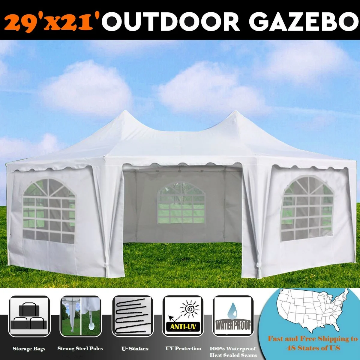 29'x21' White Decagonal Wedding Party Canopy Gazebo Heavy Duty Tent - By DELTA Canopies