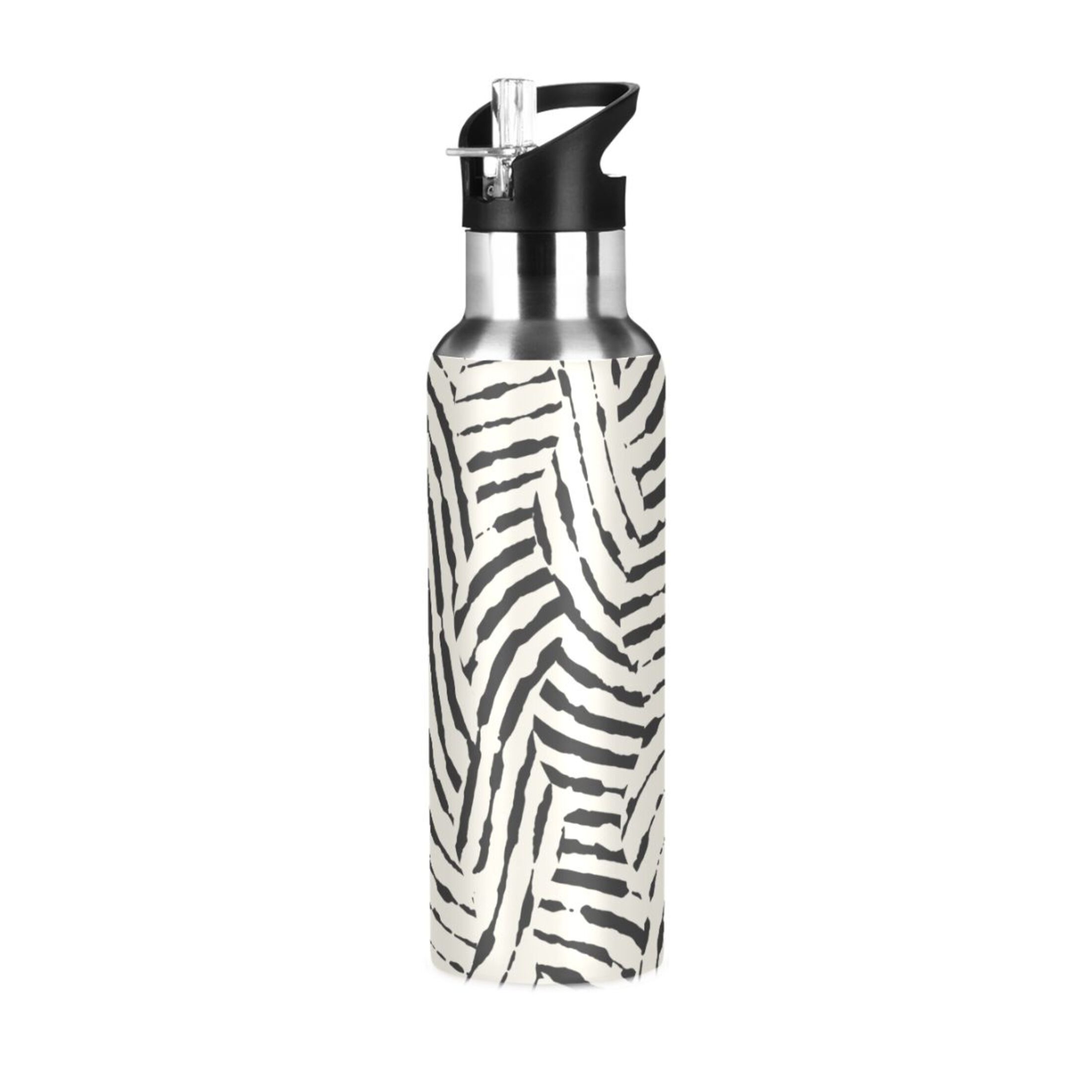 Stainless Steel Water Bottle Zebra Stripes Geometric with Straw Lid Vacuum Insulated Leak Proof Flask Jug for Gym Travel Sports Cycling Outdoor 20 OZ