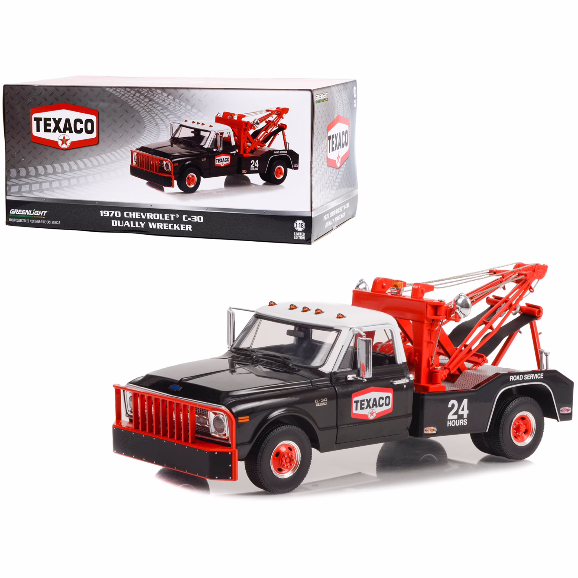 Greenlight Collectibles 1/18 1970 Chevrolet C-30 Dually Wrecker Tow Truck Texaco GLT13625