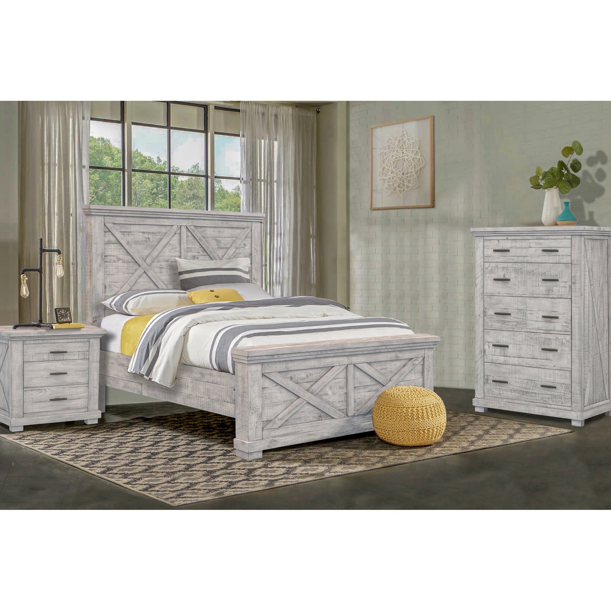 Sunset Trading Crossing Barn 5-Piece Wood Queen Bedroom Set in Distressed Gray