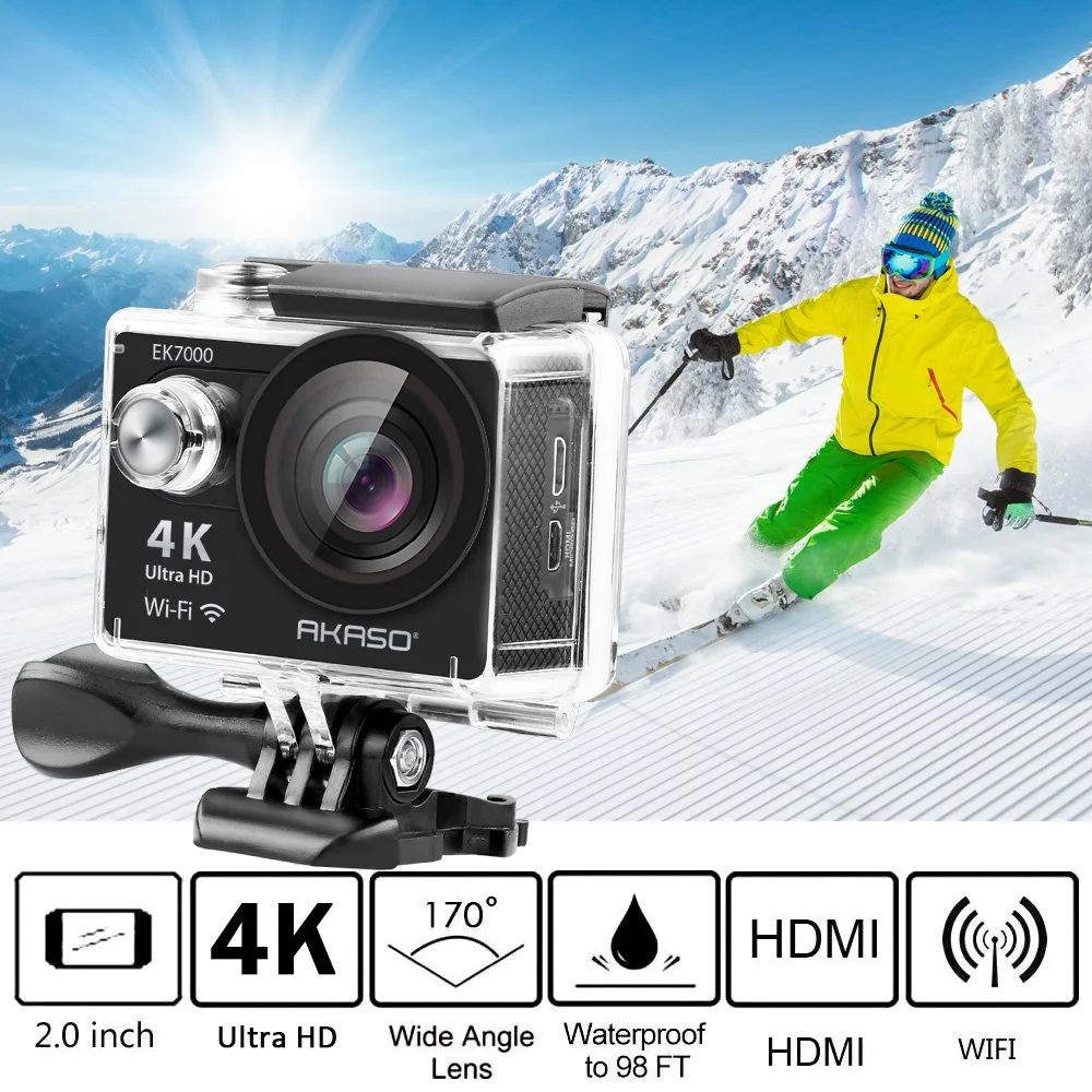 AKASO EK7000 Action Camera 4K Ultra HD 12MP Sport Camera Underwater Waterproof Cameras with Wide View Angle-Black