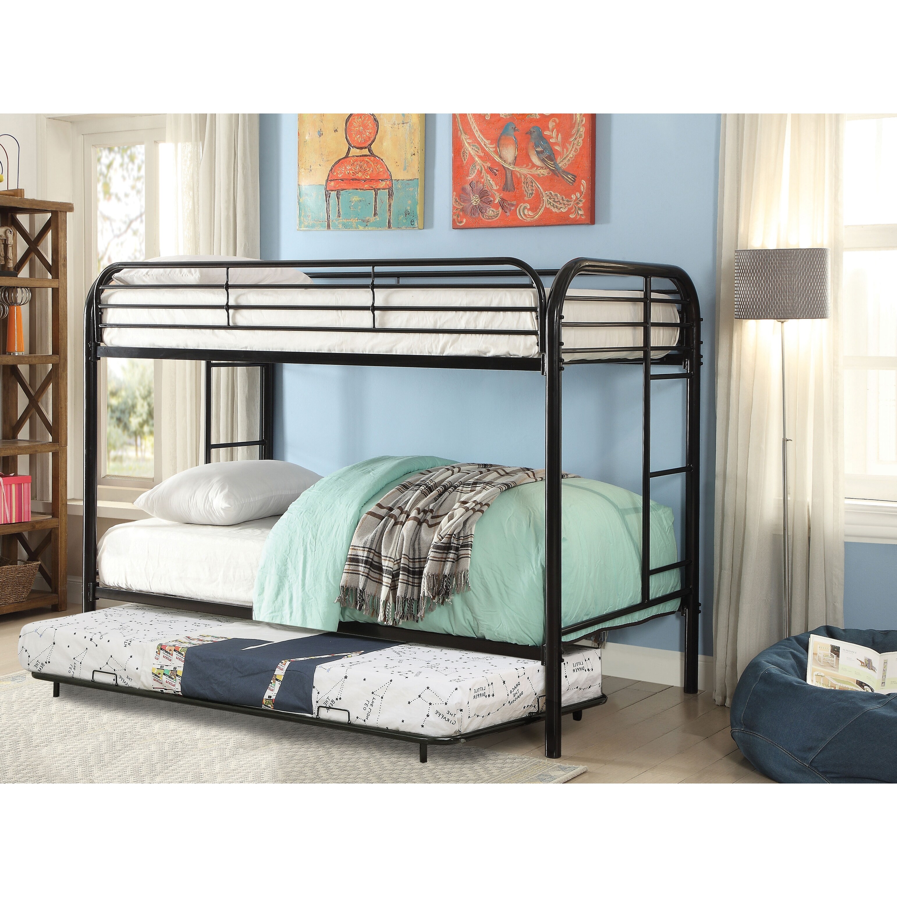 Furniture of America Loo Transitional Black Metal Underbed Trundle by