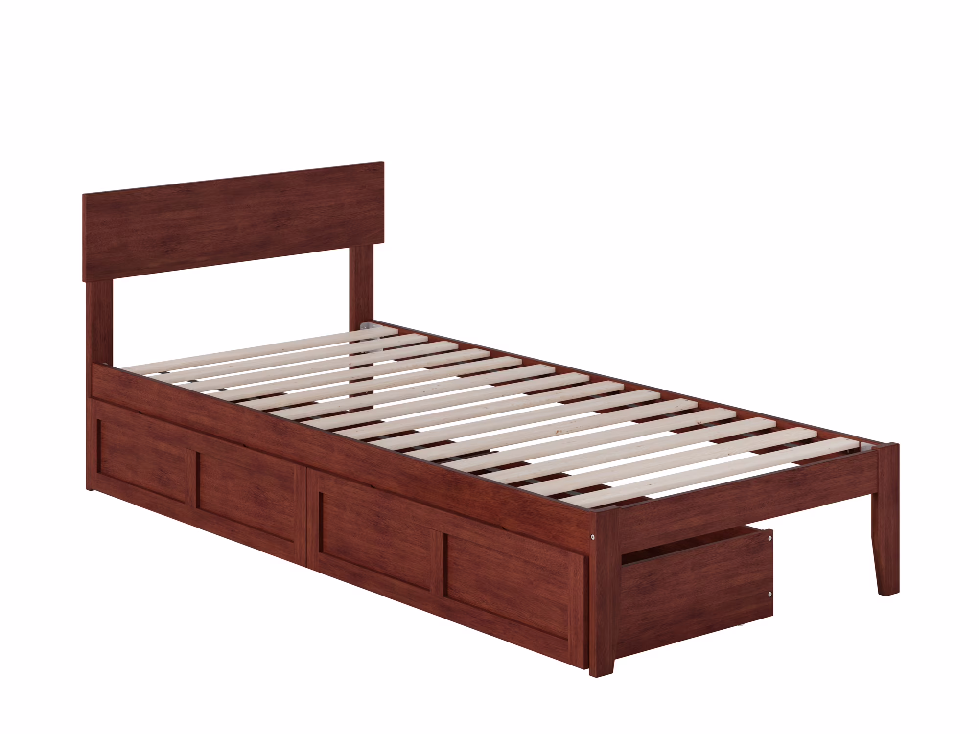 Boston Twin Extra Long Bed with 2 Extra Long Drawers in Walnut