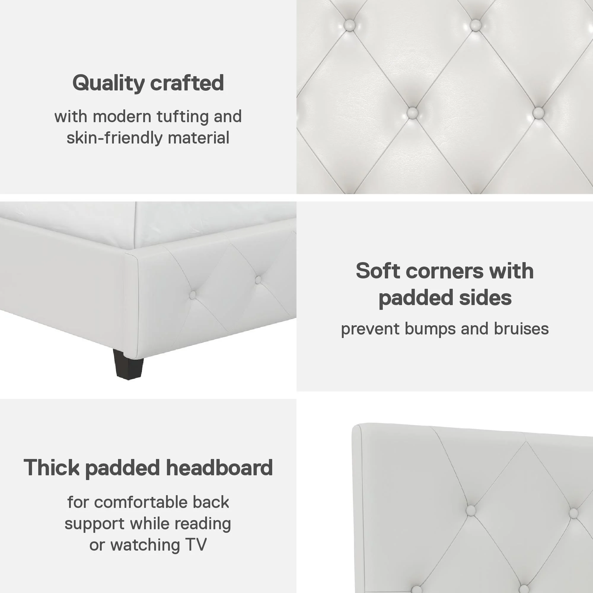 DHP Dakota Upholstered Bed with Signature Sleep Tranquil 8-Inch Pocket Spring Mattress, Twin, White