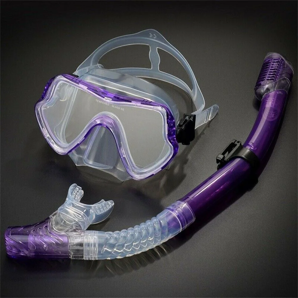 Universal Goggles Outdoor Water Sports Scuba Diving Mask Snorkeling Set Swimming Equipment Anti-Fog Tube PURPLE&TRANSPARENT