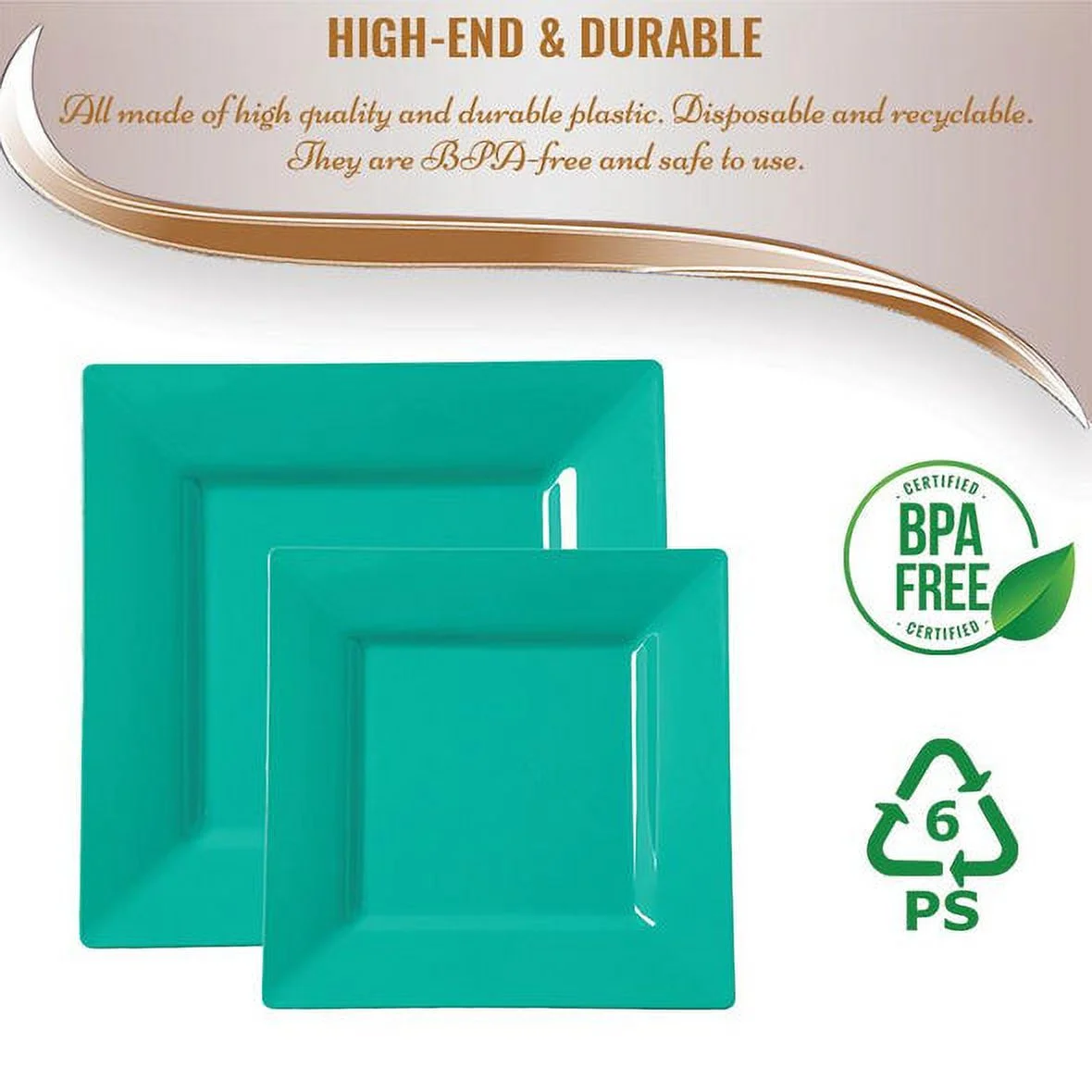 Smarty Sea Aqua Square Plastic Plates Dinnerware Value Set 240ct