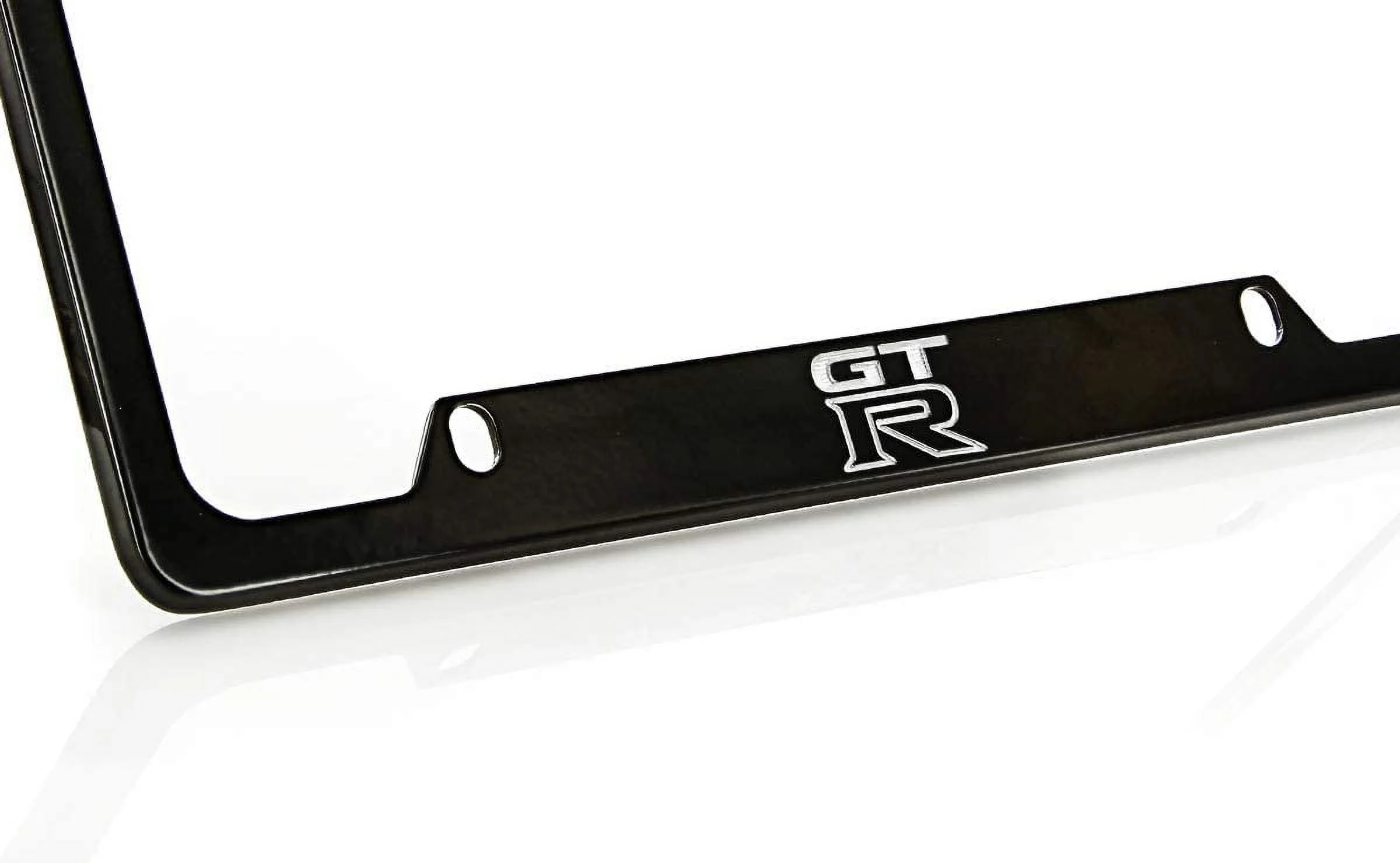 Nissan GTR Black Coated Metal Bottom Engraved License Plate Frame Holder
