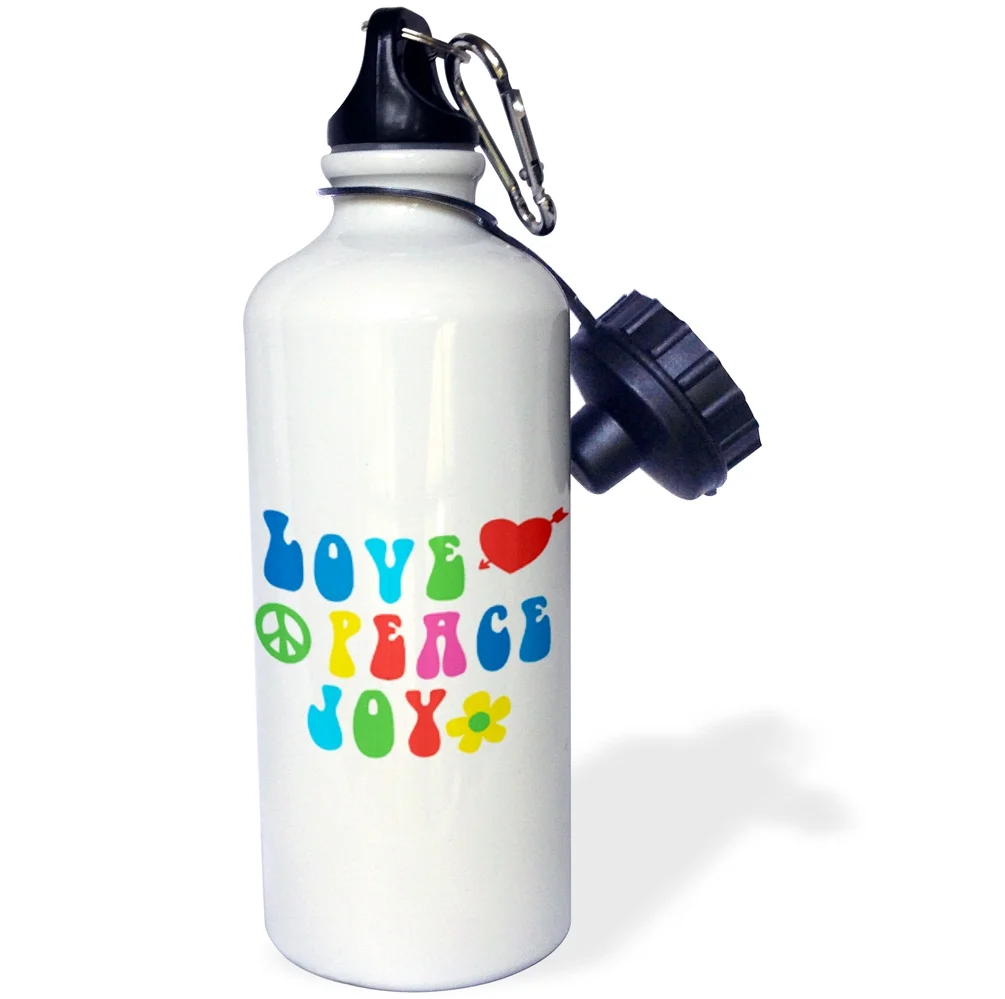 Sixties Love, Peace, Joy With A Heart and A Peace Sign 21 oz Sports Water Bottle wb-210968-1
