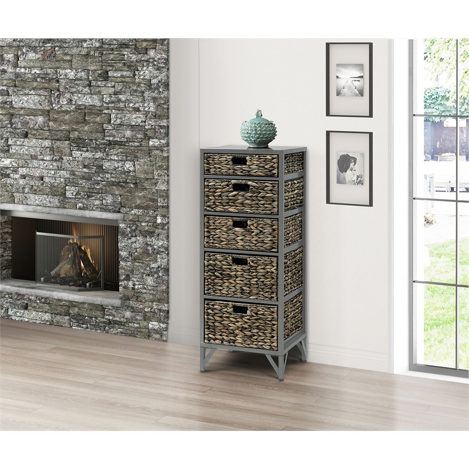 Gallerie Decor Rio 5-Drawer Transitional Metal/Wood Tower in Gray