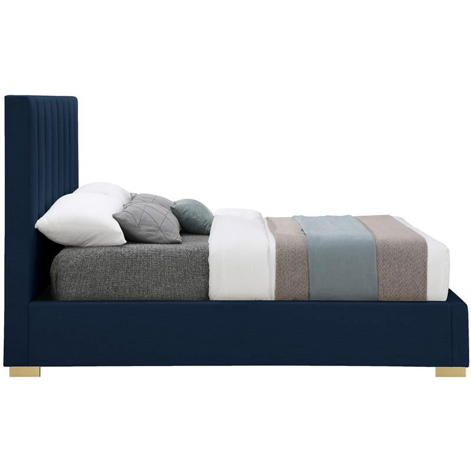 Meridian Furniture Pierce Navy Linen Textured Fabric King Bed