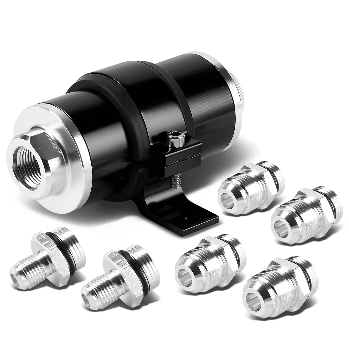 DNA Motoring IFF+C-BK 30 Microns Aluminum Inline Fuel Filter+Bracket for AN6/AN8/AN10 (Black)
