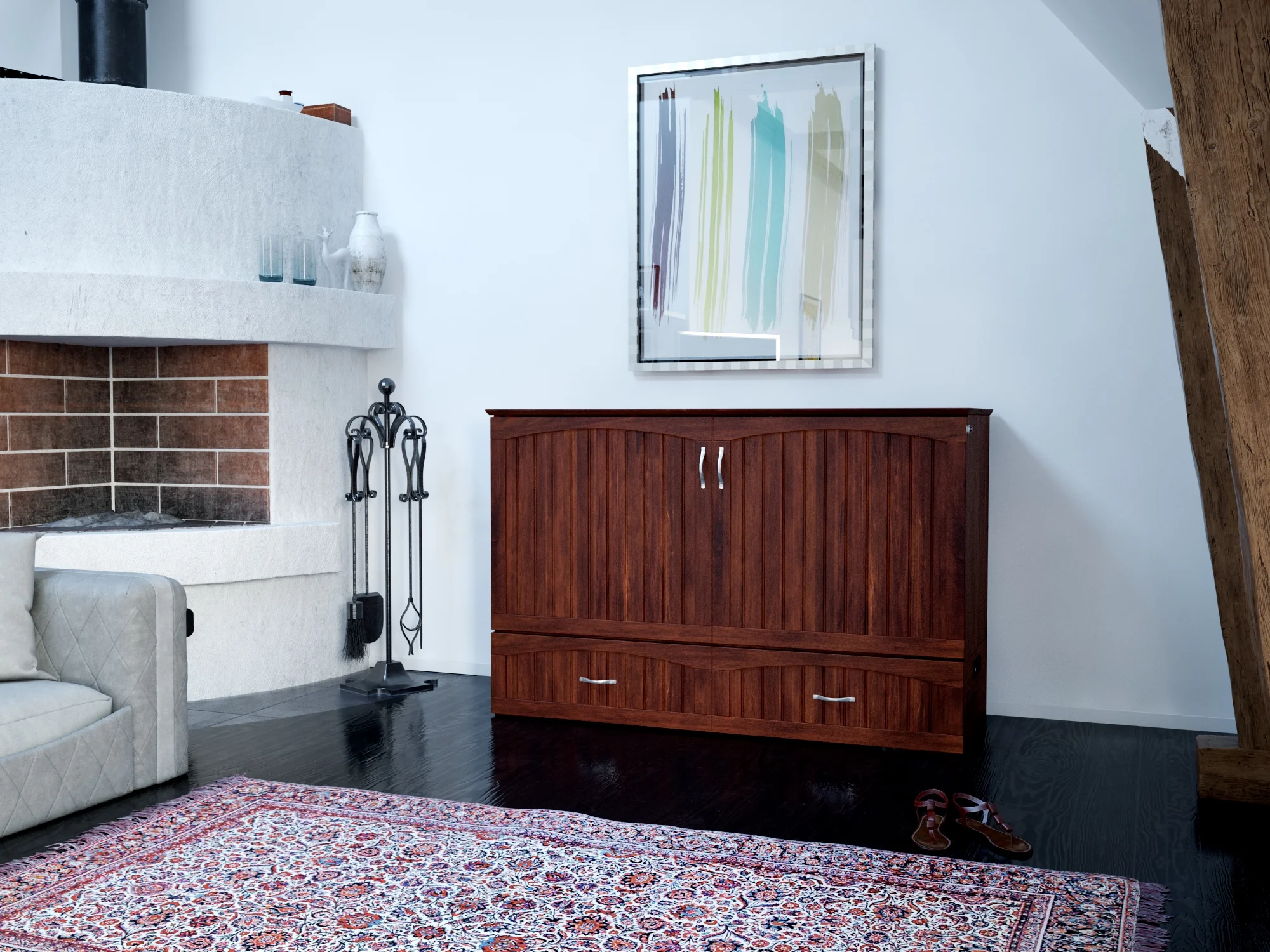 Southampton Murphy Bed Chest Queen Walnut with Charging Station