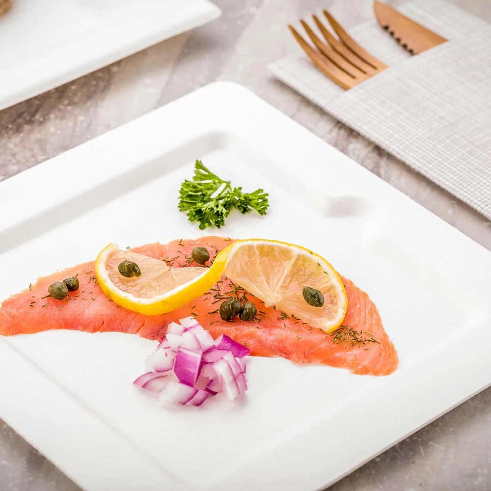 Pulp Tek Square White Sugarcane / Bagasse Medium Moderna Plate - 8