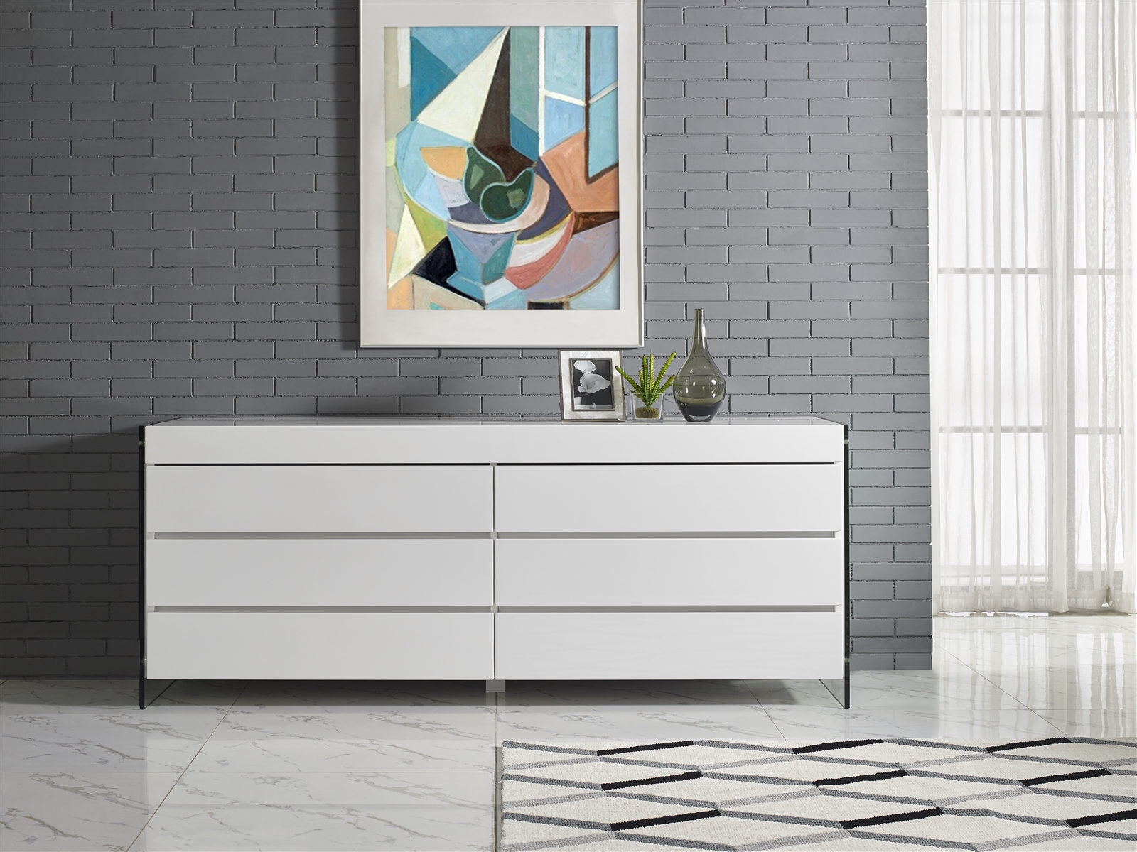 Casabianca Furniture Modern Il Vetro Engineered Wood Dresser in White