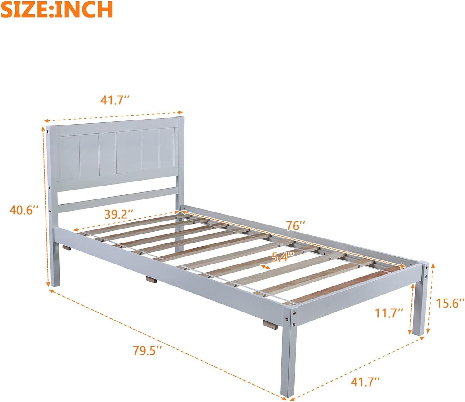Bed Frame Wood Size Platform Bed With Headboard Wooden Gray Bed Frame For Kids Boys Girls Teens, Slat Supports, No Box Spring Needed