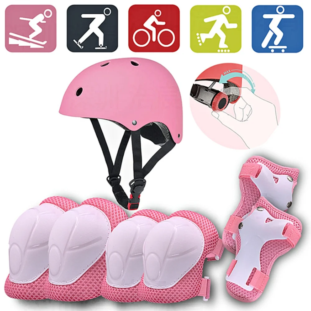 Binpure 7Pcs Kids Safety Helmet Knee Elbow Pad Sets For Cycling Skate Bike Roller Protector Children Girls Boys Outdoor Sports Safety